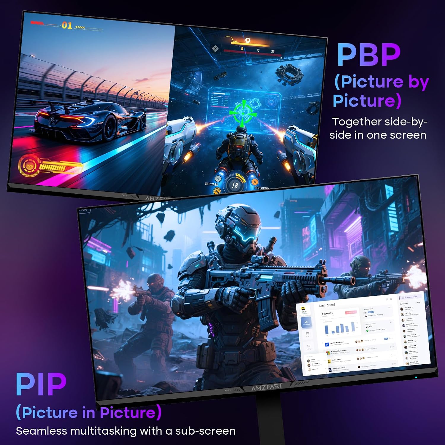 Amzfast 34 Inch Curved Monitor 240Hz UWQHD (3440x1440) Gaming Monitor, 1ms G-SYNC Compatible, 1500R, PIP/PBP, HDR400, 96% DCI-P3, Tilt/Swivel/Height Adjustable, TÜV Rheinland, HDMI 2.1, AMZG34C8 Pro
