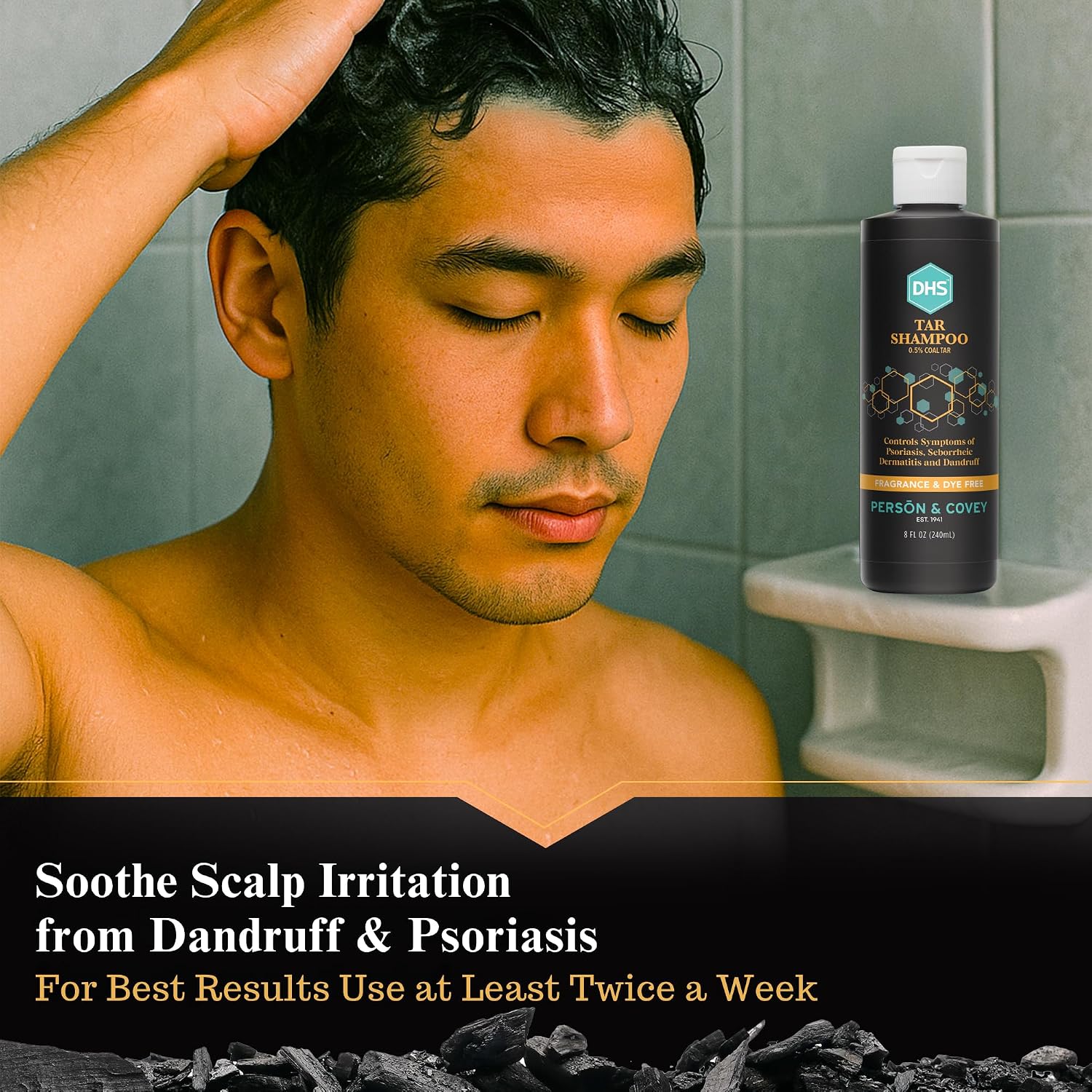 DHS Person & Covey, Inc Coal Tar Shampoo - Dandruff Shampoo for Men & Women, Psoriasis & Dandruff Hair Care for Itchy Scalp, Unscented Seborrheic Dermatitis Hair Care - 8 Fl Oz, Pack of 2