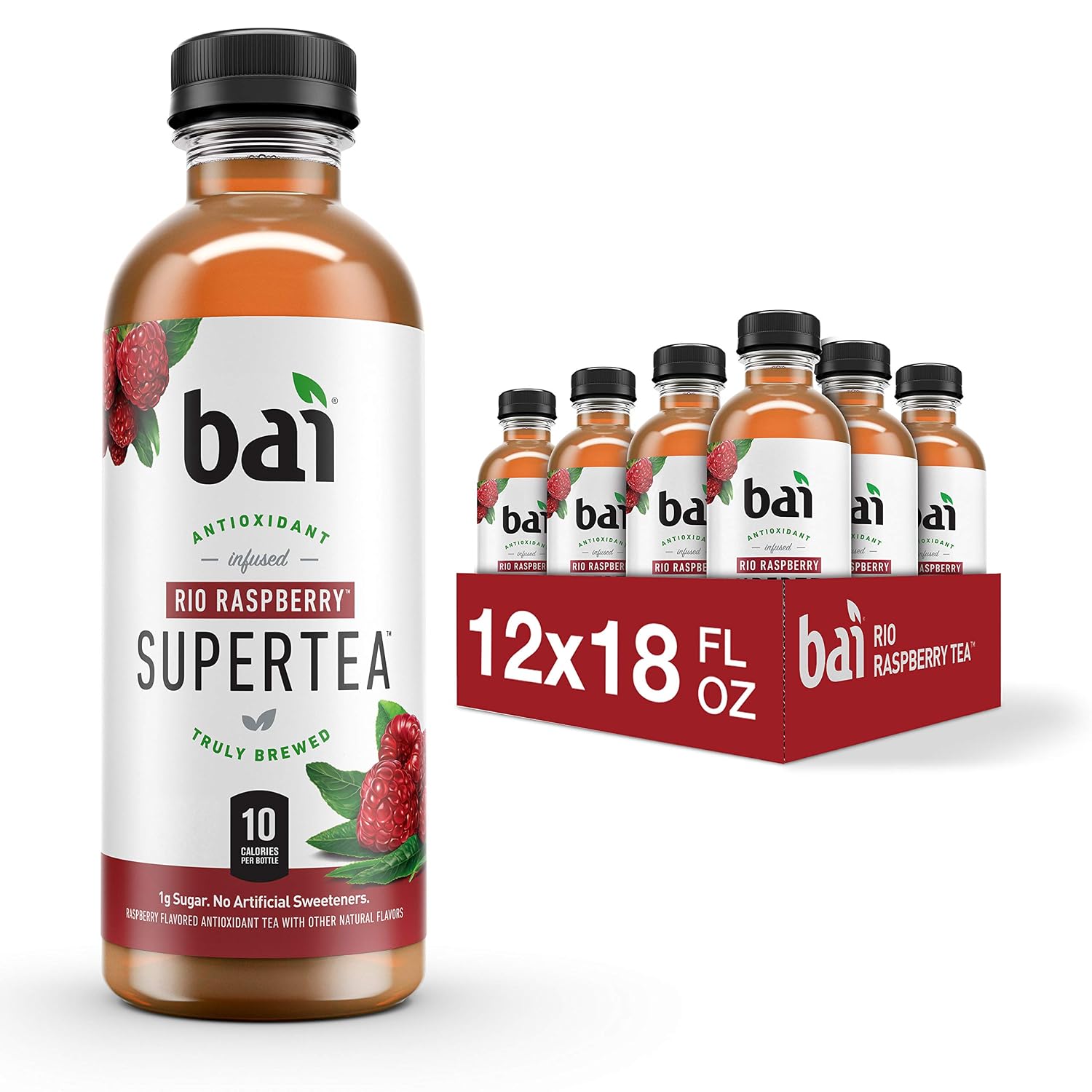 Bai Iced Tea, Narino Peach, Antioxidant Infused Supertea, Crafted with Real Tea (Black Tea, White Tea), 18 Fluid Ounce Bottles, 12 count