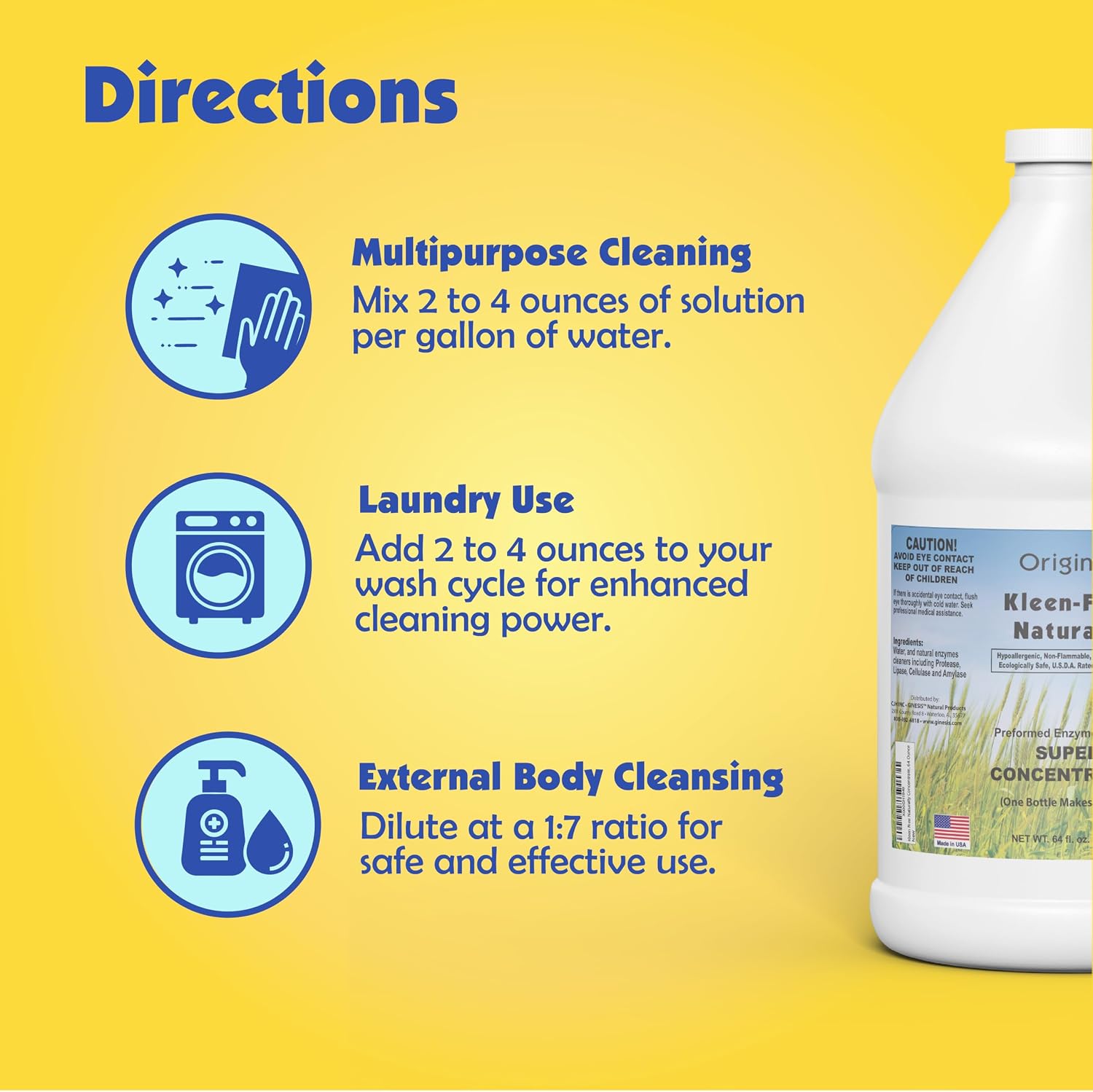 Naturally Preformed Enzyme Cleaner, Enzyme Solution, Multi-Purpose Cleaner, Laundry Additive and More - Concentrate - Original Scent - 128oz (1 Gallon)