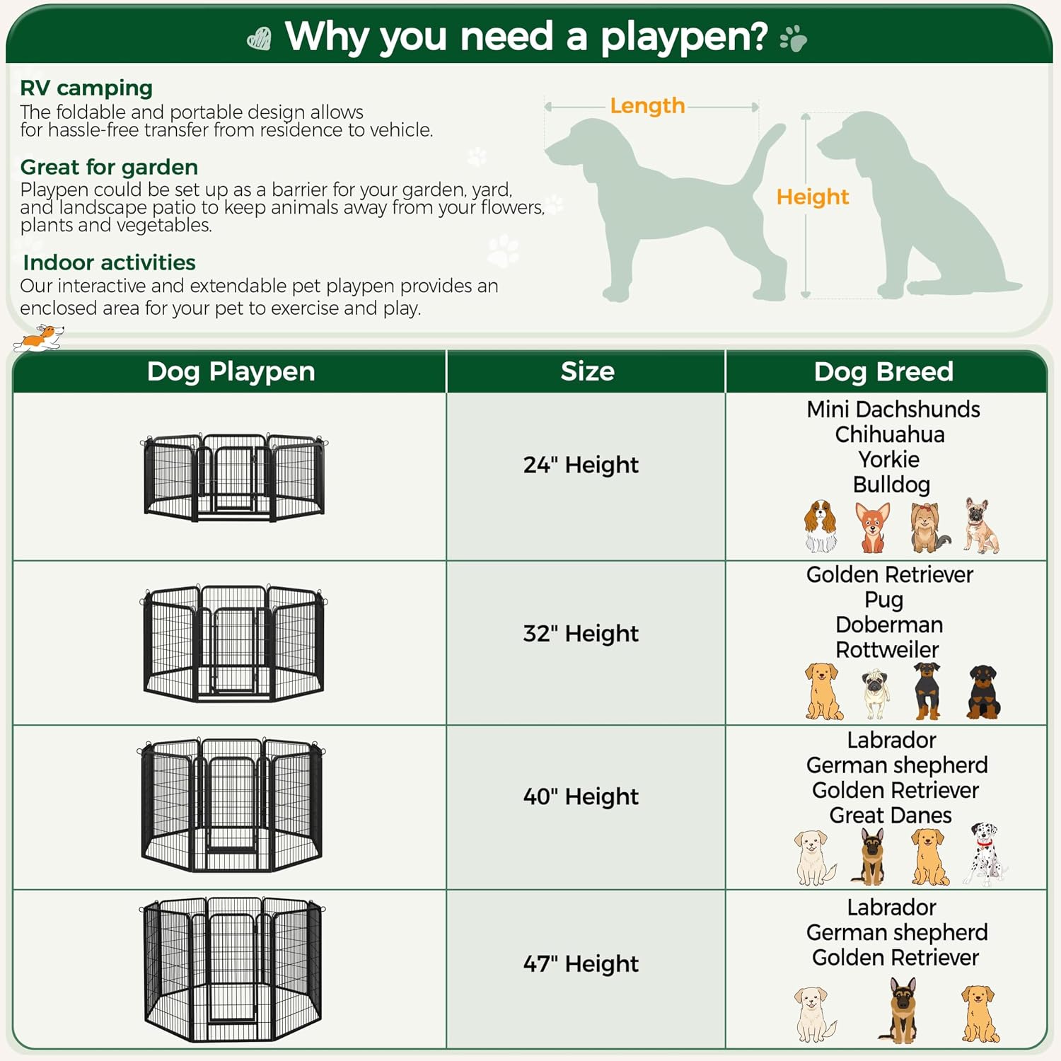 Yaheetech Dog Playpen 24in 16 Panels Pet Fence for Indoor Yard RV Camping | Easy Setup, Heavy Duty Rustproof Frame with Secure Latch Door, DIY Layouts,Foldable Storage, for Puppies & Small Dogs