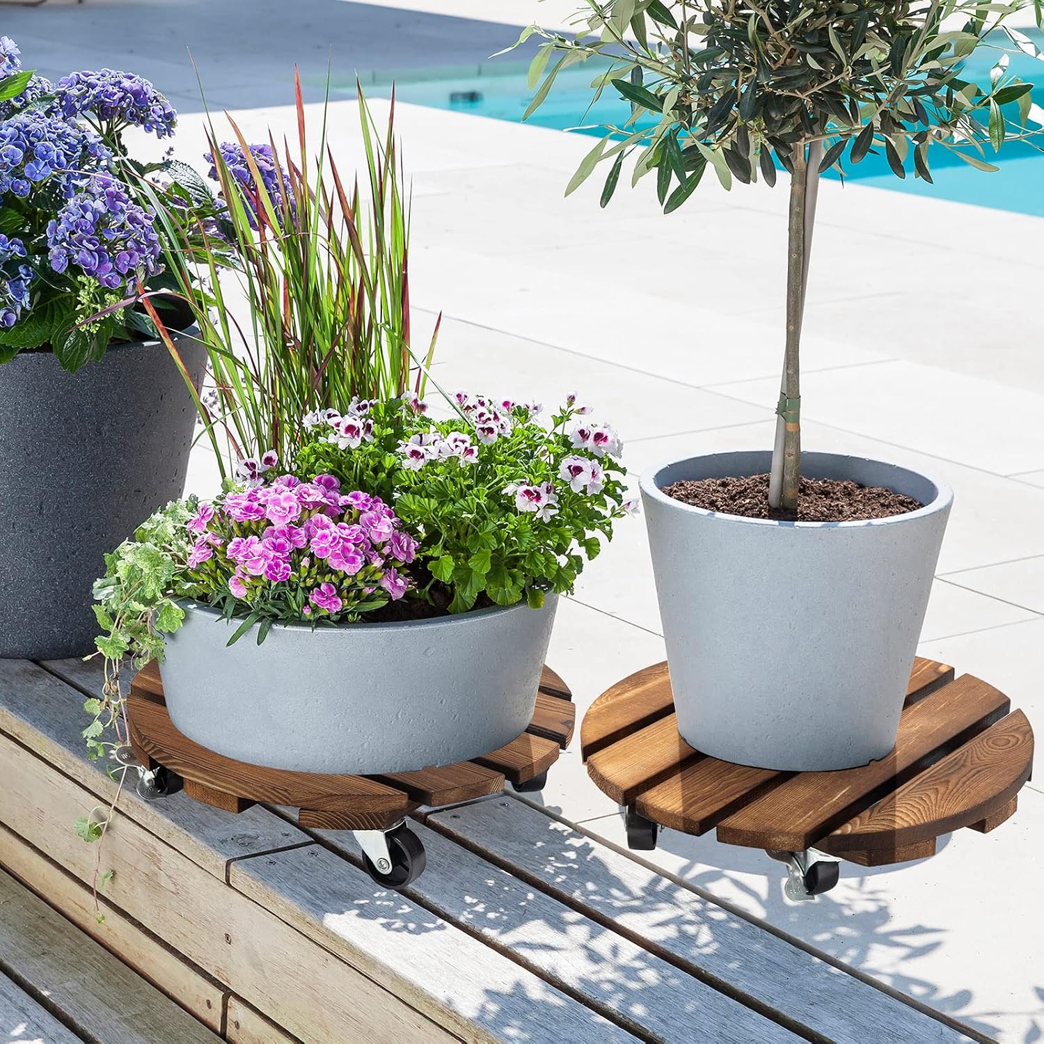 Yangbaga 2pack Plant Caddy 12’’Wood Duty Rolling Plant Stand with 2 360° Lockable Caster Wheels