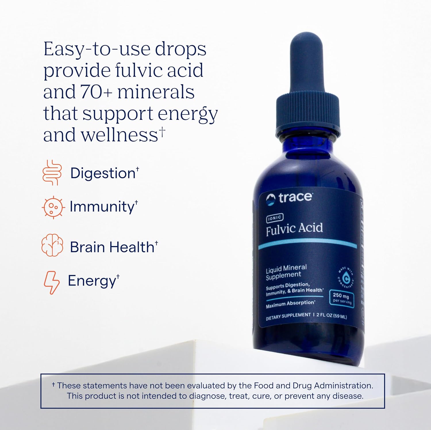Trace Minerals Ionic Fulvic Acid Mineral Drops, 250mg, 2 fl oz, 59 Servings | Full spectrum ionic trace minerals, concentrated fulvic acid solution