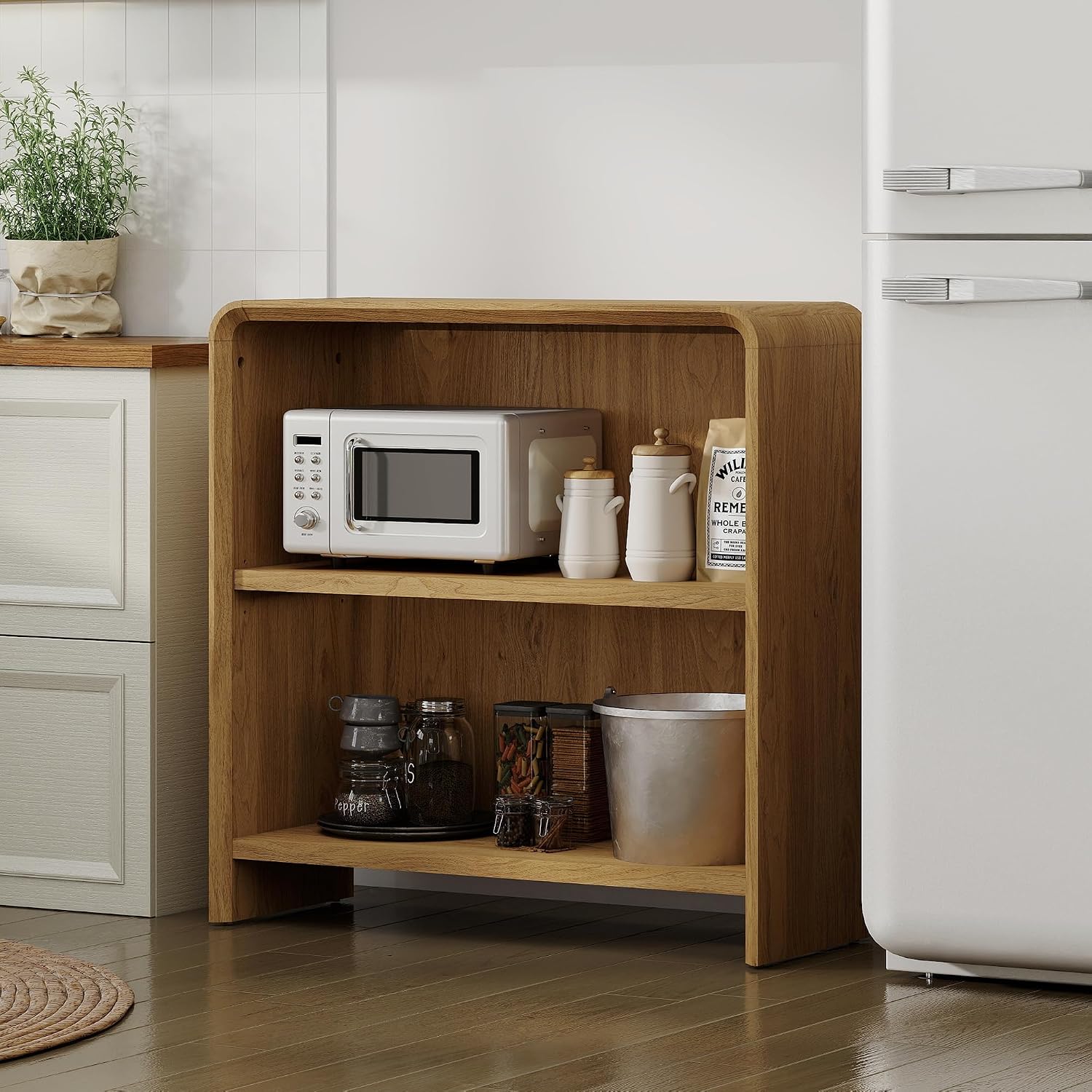 Bevfint 44" Bookcase Tall 3 Shelves Wood Bookshelf with Curved Soft Edges, Heavy Duty Storage Cabinet for Professional Home Office and Living Room, Modern Natural Oak Grain Finish