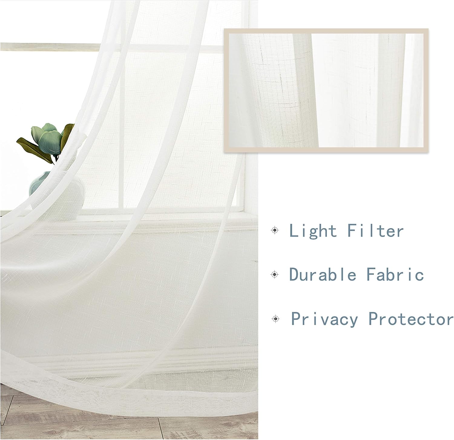 Randall Off White Sheer Open Weave Curtain for Living Room 2 Panels,72"