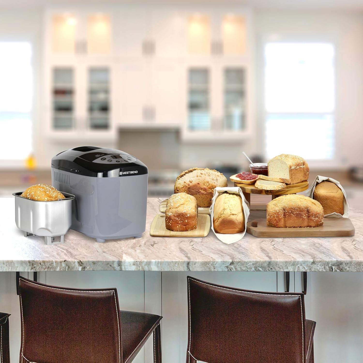 West Bend Hi-Rise Bread Maker Machine Programmable 12 Programs Including Gluten Free & 3 Loaf Sizes and Crust Colors with Traditionally-Shaped