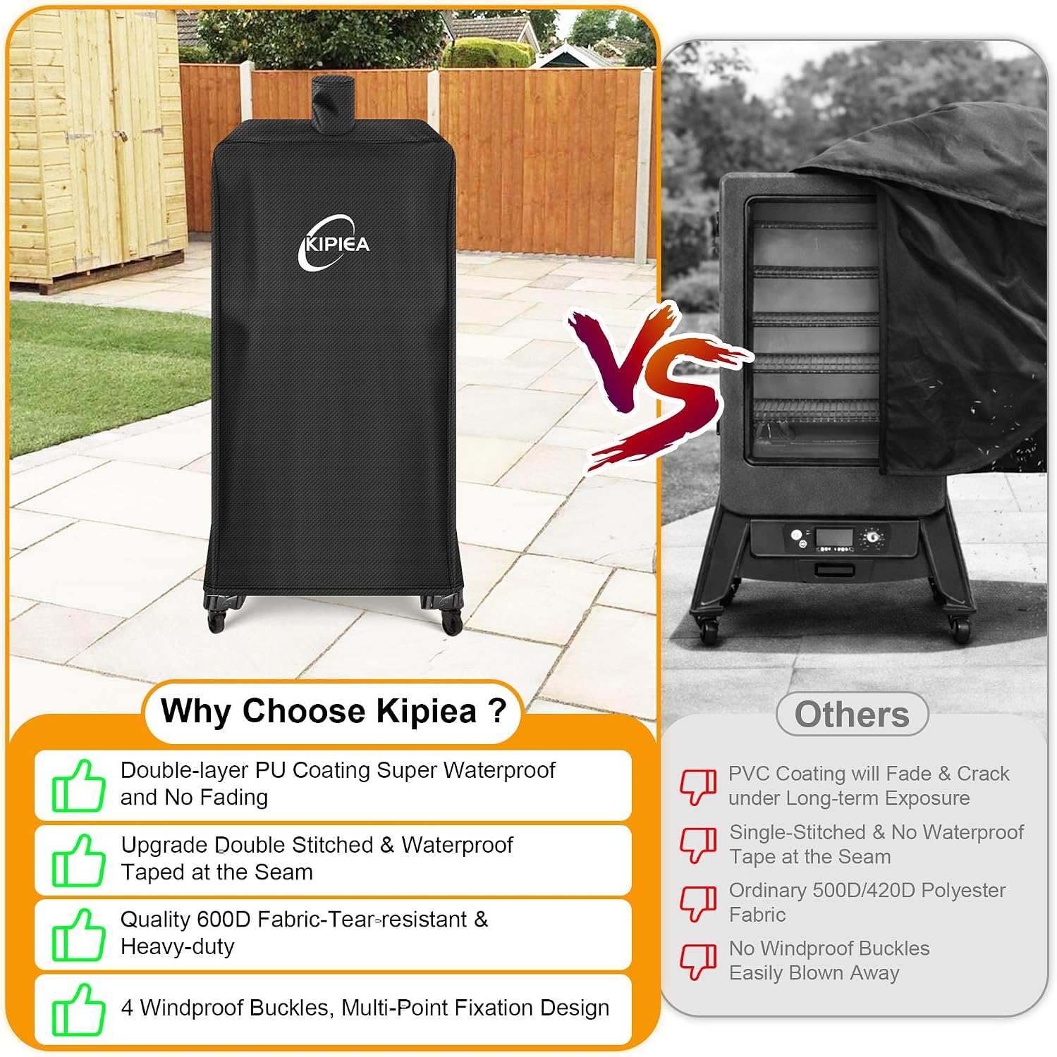 600D Vertical Smoker Cover for Pit Boss 3/4 / 5/7 Series, Waterproof Pellet Grill Cover, 73550, UV Resistant, No Tear, No Fading