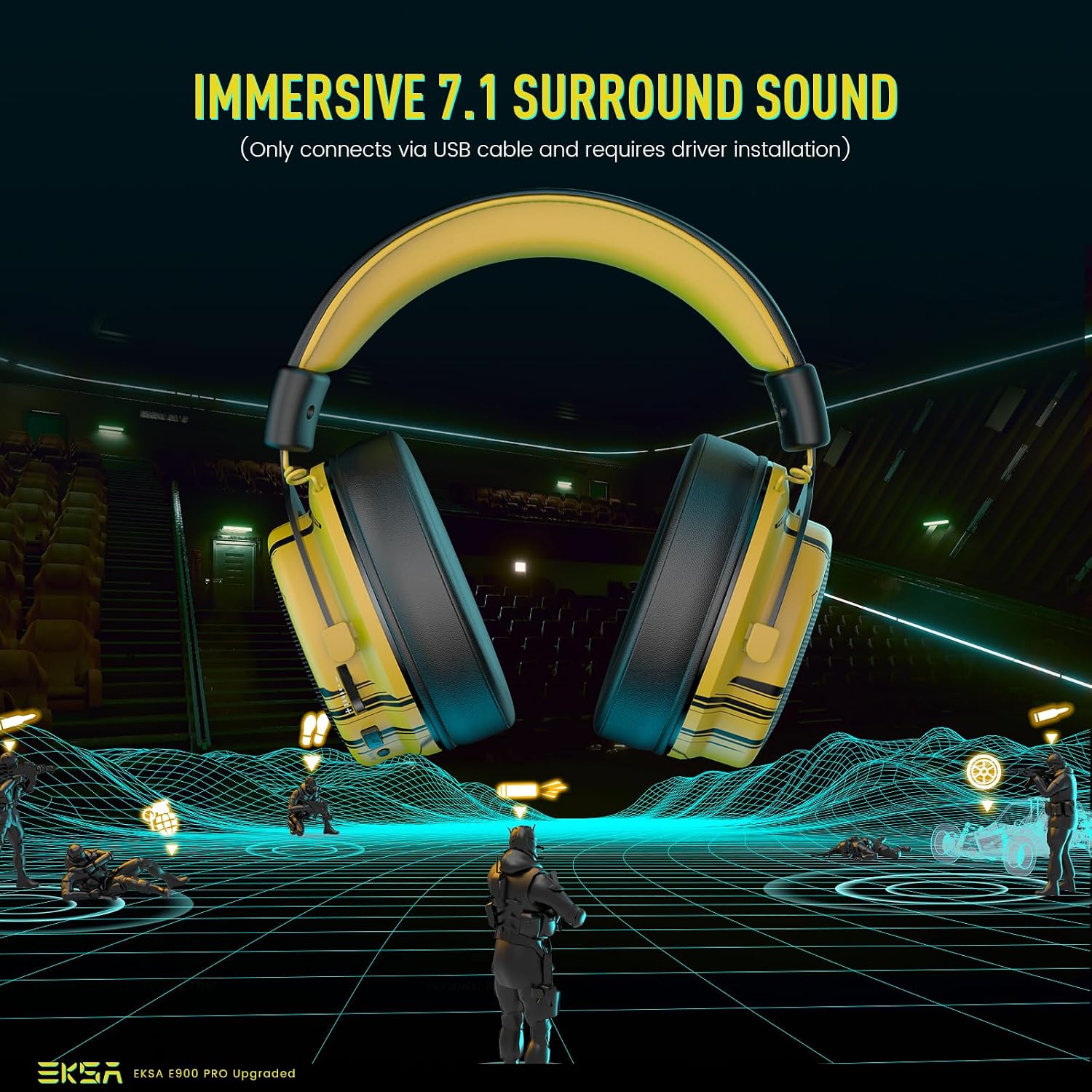 EKSA E900 Pro USB Gaming Headset for PC - Computer Headset with Detachable Noise Cancelling Mic, 7.1 Surround Sound, 50MM Driver - Headphones with Microphone for PS4/PS5, Xbox One, Laptop, Office | Computer Headset with Detachable Noise Cancelling Mic, H…