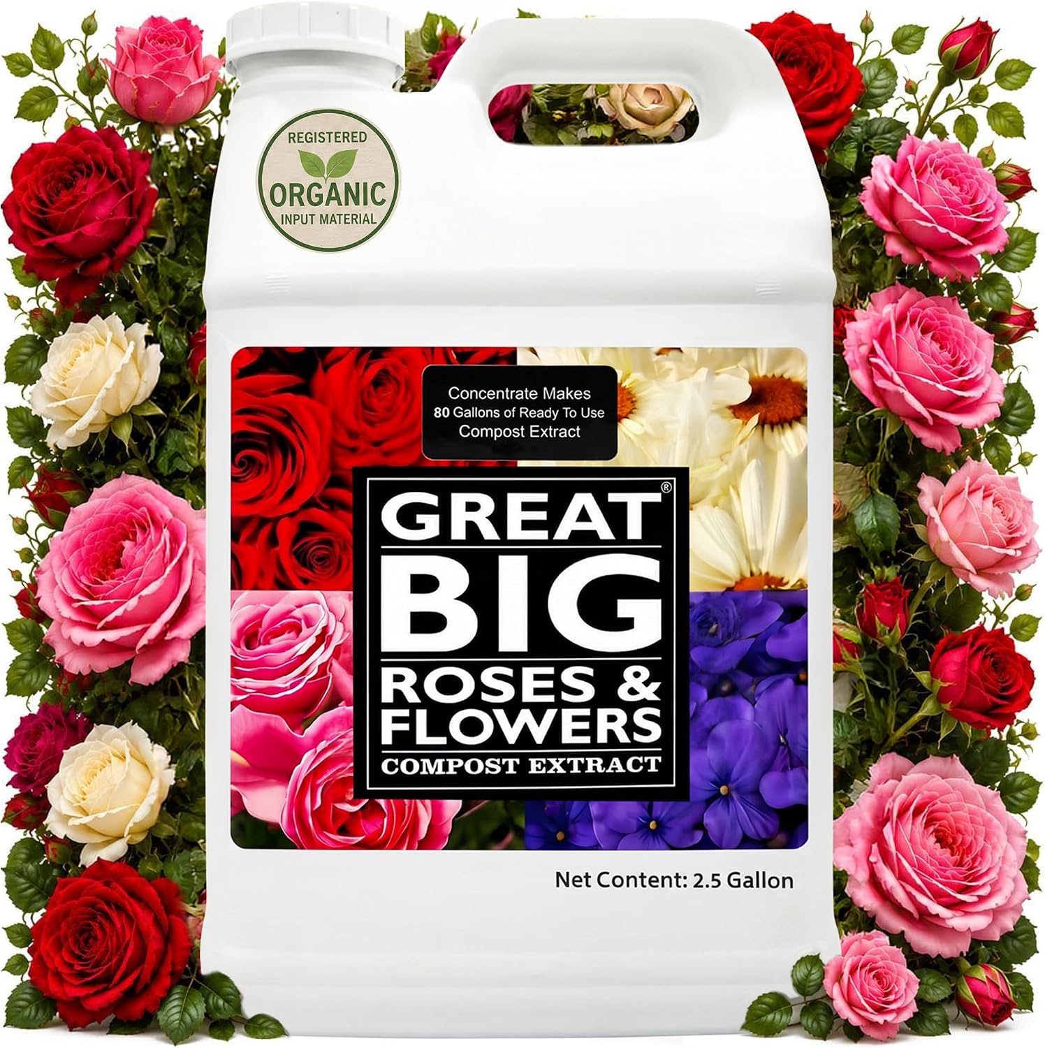 Great Big Roses Fertilizer Booster for Rose & Flower Gardens, 32 Ounce | Organic; For Roses, Flowers, Hydrangeas & Flowering Shrubs; Mix 4 oz per gal water; More Blossoms & Better Root Uptake