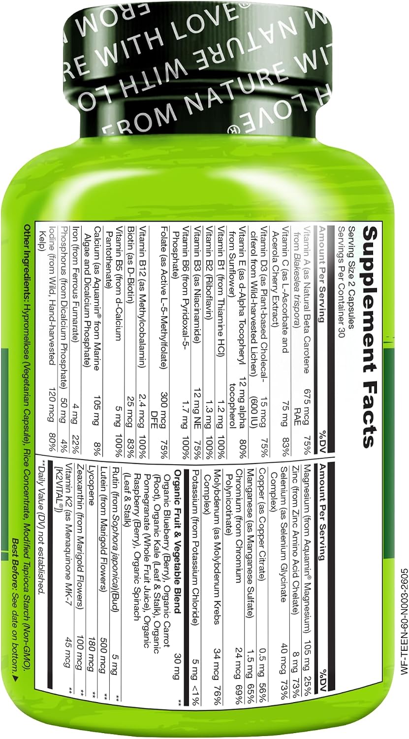 NATURELO Multivitamins for Teenage Girls/Boys, 120 Capsules
