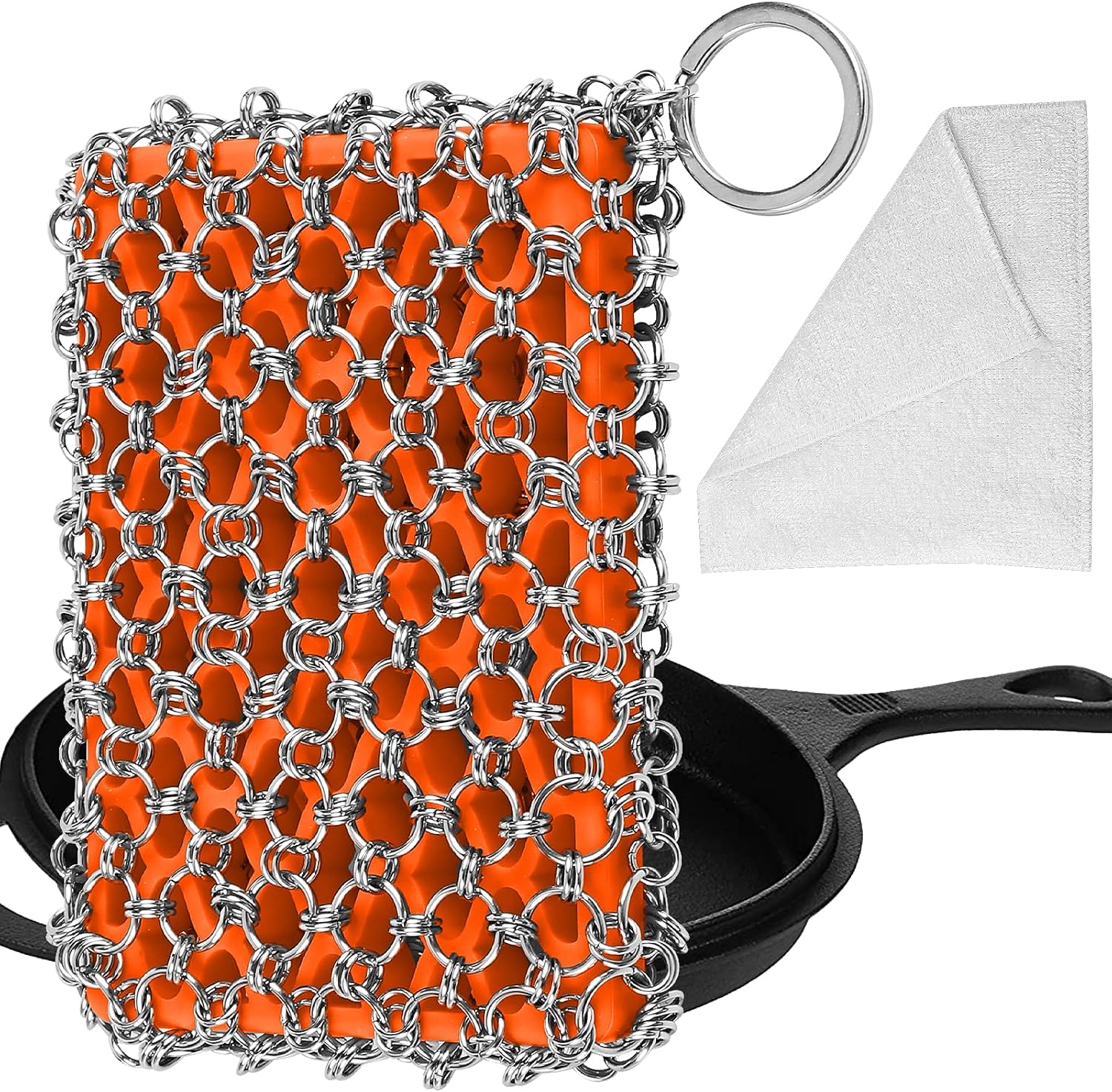 Herda 316L Cast Iron Scrubber Cleaner, Large Cast Iron Chain Mail Scrubber
