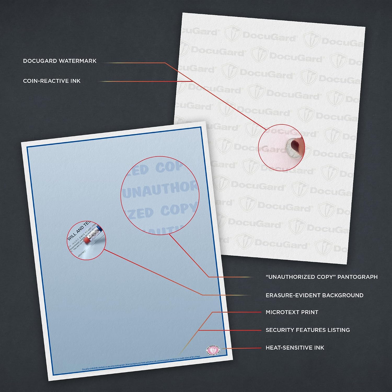 DocuGard Advanced Blue Multi-Purpose Security Paper - Fraud Prevention - 7 Security Features - Laser & Inkjet Printer Compatible - 8.5" x 11“ - 24 lb - 500 Sheets (04546)