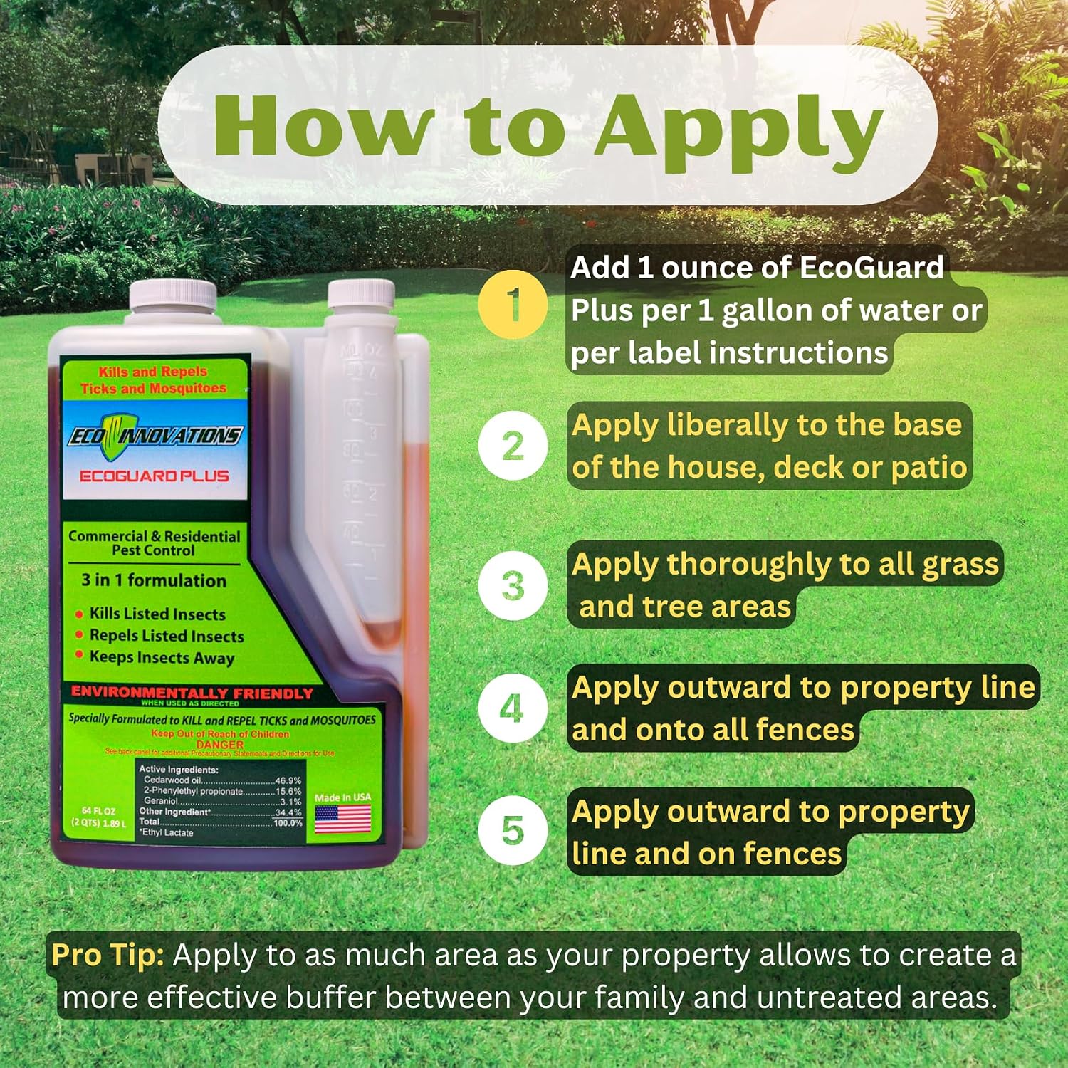 Mosquito Fogger Yard Spray, Natural Tick Control, 16oz | Kills & Repels Harmful Bugs - Safe for Kids Pets Plants