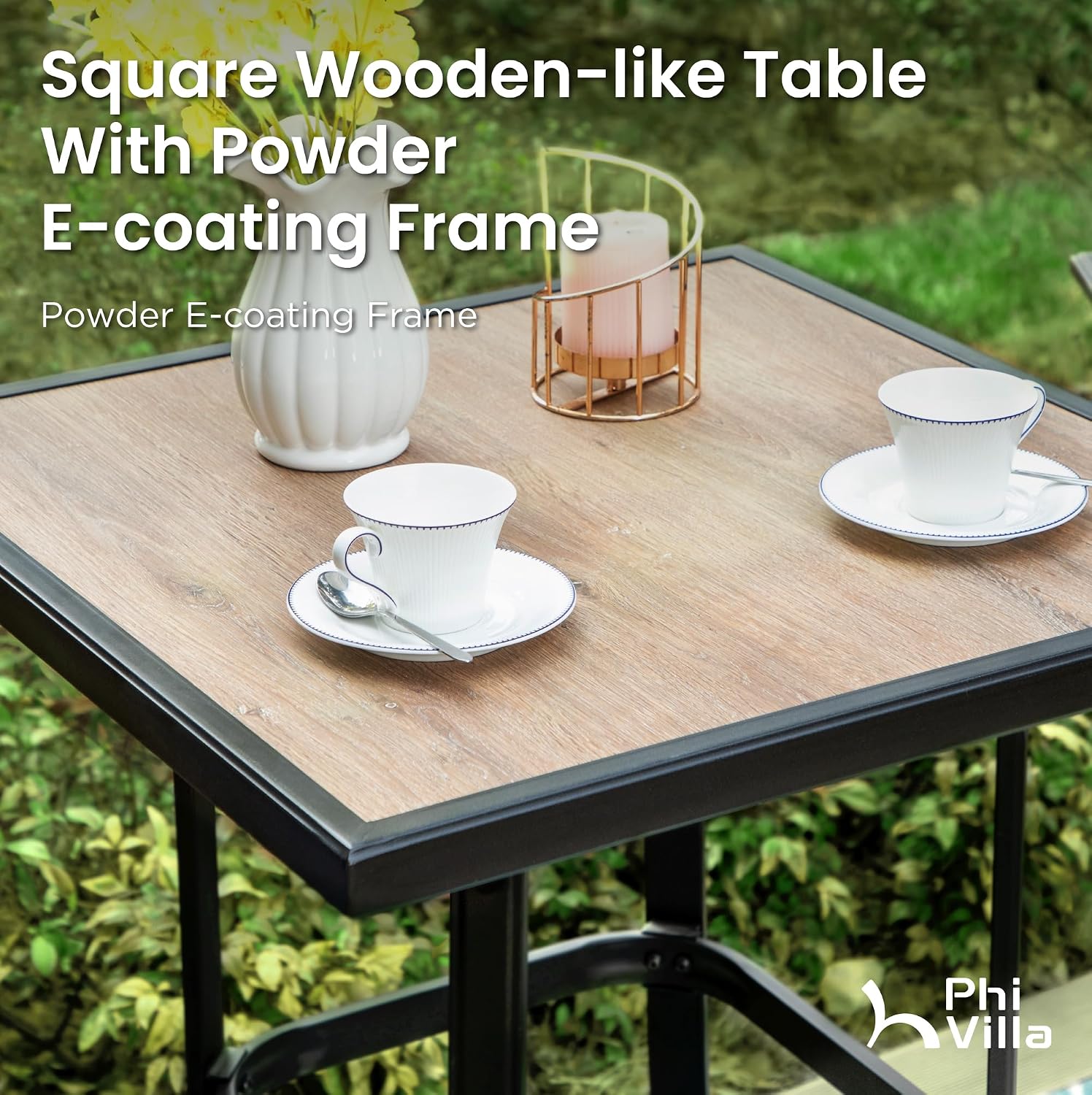 PHI VILLA Bar Height Patio Table and Chairs Set for 2