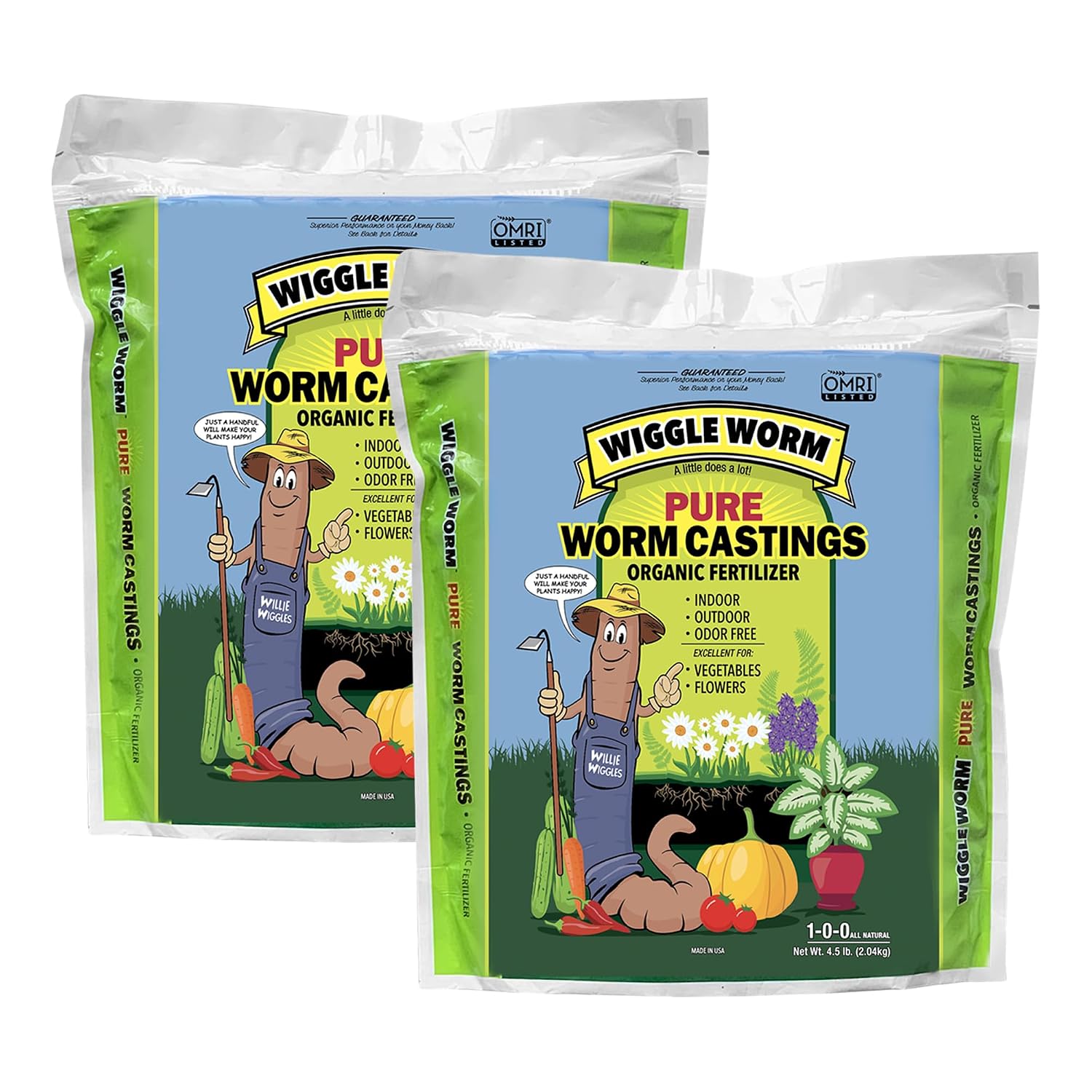 Wiggle Worm 100% Pure Organic Worm Casting Fertilizer, 4.5lb | Mineral-Dense Formula Improves Soil Fertility, Aeration & Healthy Root Growth for Houseplants & Vegetables, Resealable Bag