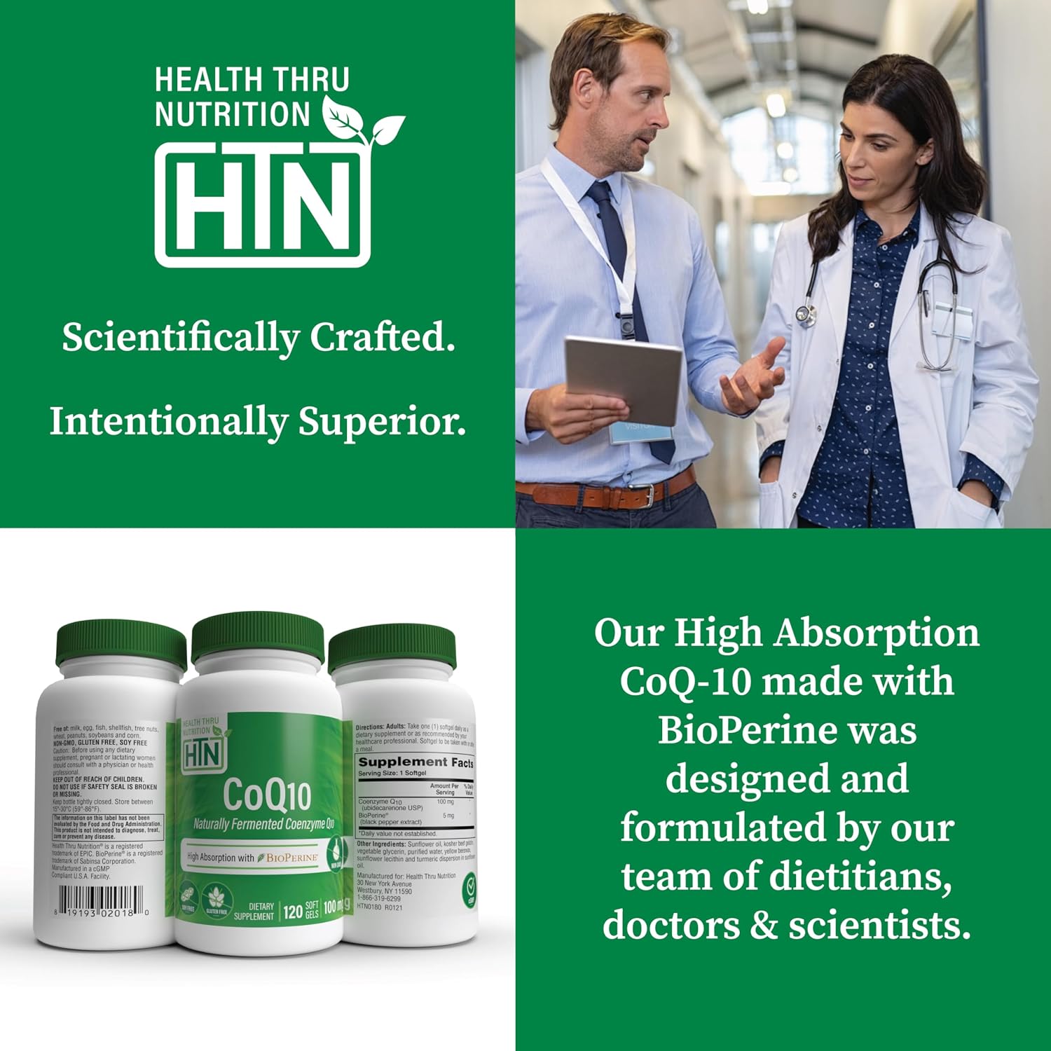 Health Thru Nutrition CoQ-10 100mg with BioPerine 120 Softgels | High Absorption Naturally Fermented USP Grade Coenzyme Q10 Supplement | 3rd Party Tested | Heart Health and Energy Support | High Absorption Naturally Fermented USP Grade Coenzyme Q10 Suppl…