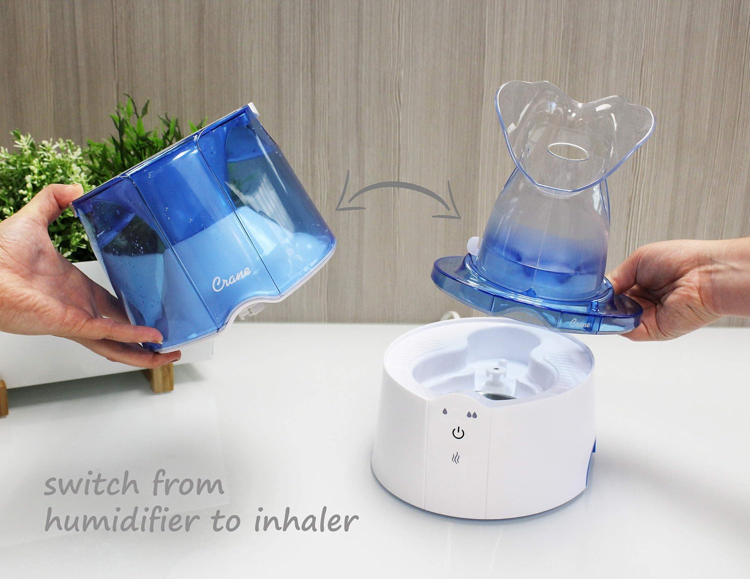 Crane Steam Inhaler & Warm Mist Humidifier, 0.5 Gallon, Humidifier FSA Eligible, Blue & White, Ideal Humidifiers for Bedroom, Sinus Inhaler