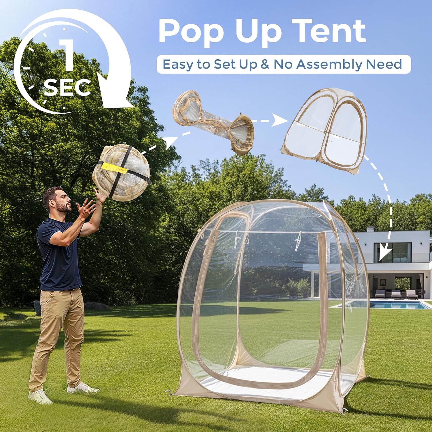 Alvantor® Pop Up Bubble Tent® - 6’ x 6’ Instant Igloo Tent® - 2-3 Person Screen House for Patios - Large Oversize Weather Proof Pod - Cold