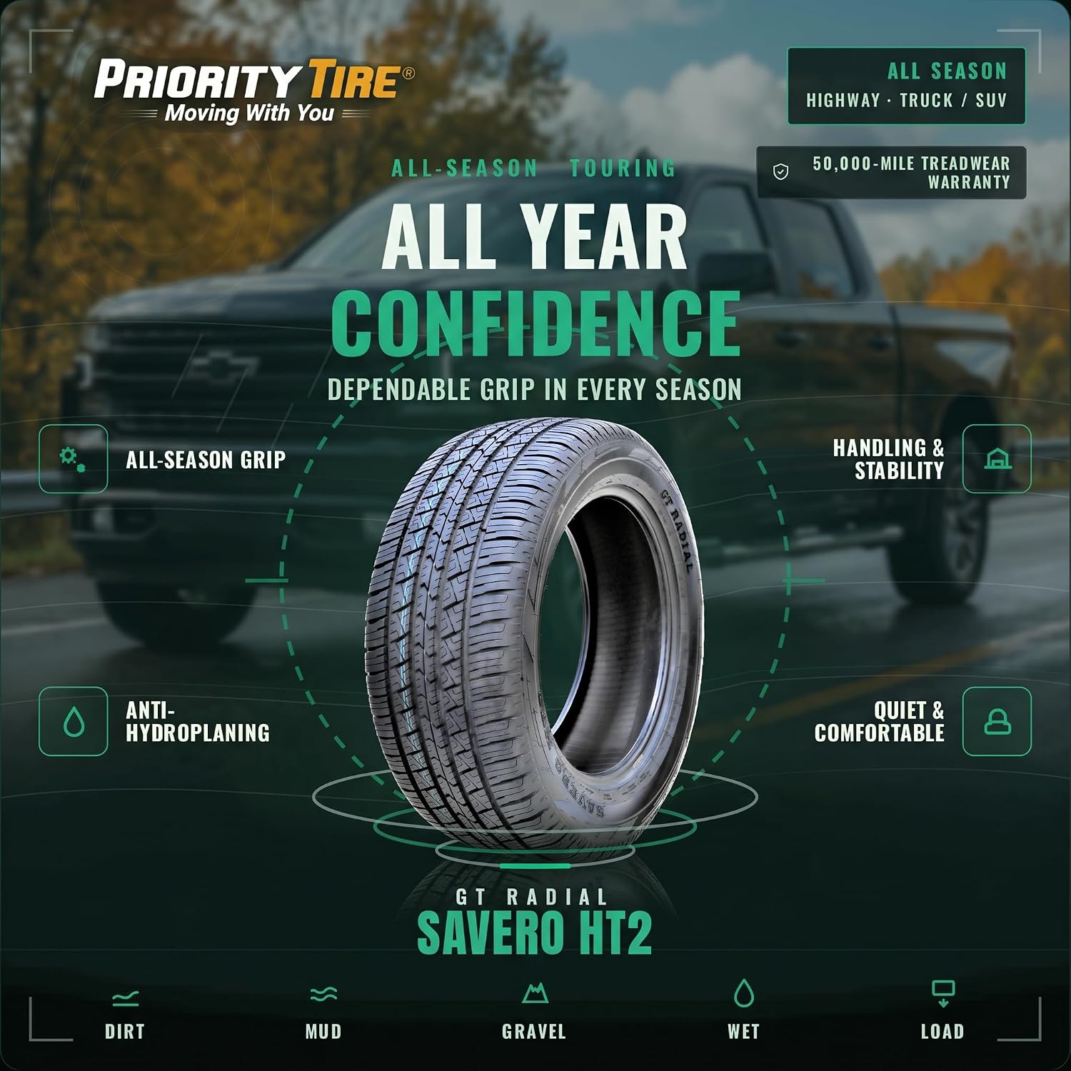 GT Radial Savero HT2 Tire - 215/70R15 97S | Passenger Touring All Season Traction 97S Rated Standard Load Radial Construction Black Sidewall Tire