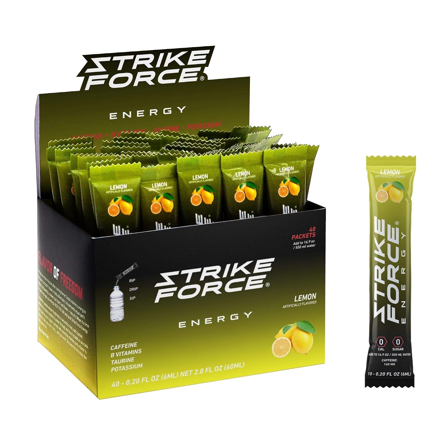 Strike Force Energy Drink Mix - Original Flavor - Natural Tasting Caffeine Drink - Turn Any Drink into a Healthy Energy Drink - Zero Calories, Keto Friendly, Sugar Free, Pre Workout (40 Liquid Packs)