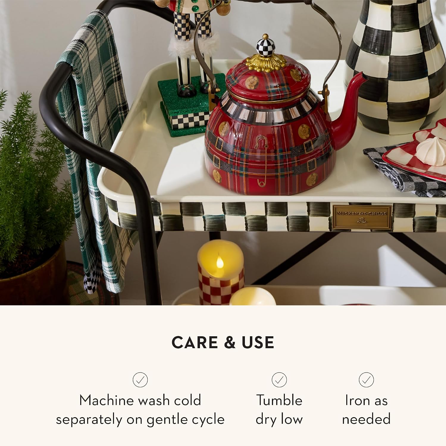 MACKENZIE-CHILDS Cotton Dish Towel, Hydrangea Tea Kettle