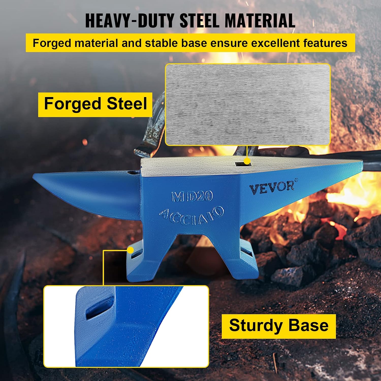 VEVOR Blacksmith Anvil 55 lbs (25 kg) Single Piece of Iron with Square Holes Ideal for Metalurgical and Blacksmiths in Metal Workshop and for