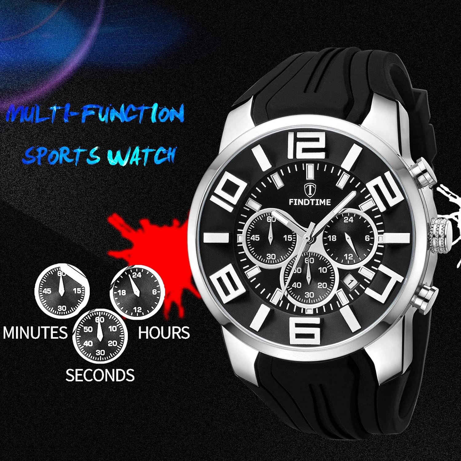 findtime Mens Sport Watches for Men Reloj para Hombre Colorful Cool Unique Analog Stylish Wrist Watch Chronograph for Running Training Stopwatch