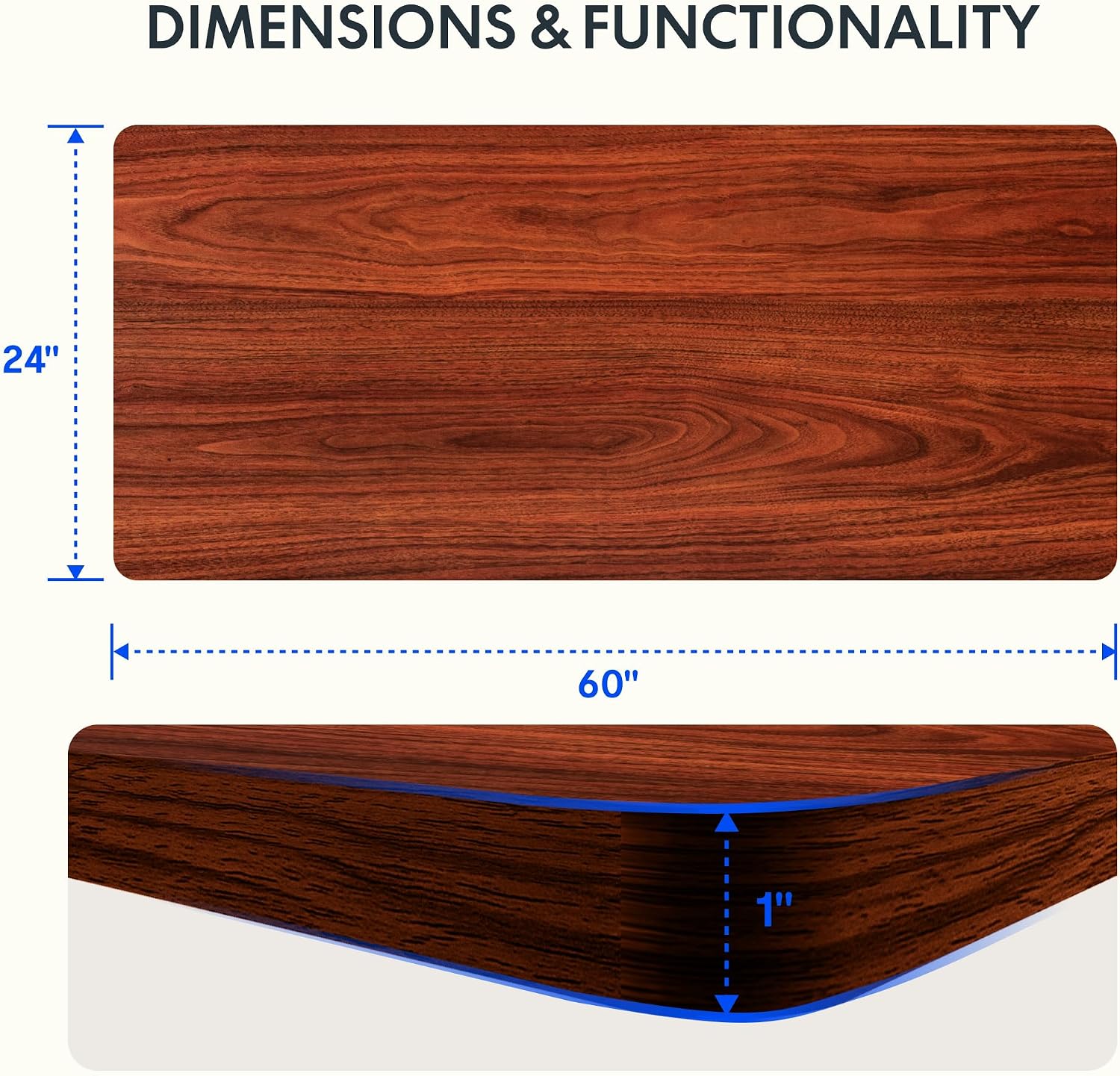 FLEXISPOT Acacia Solid Wood 55"x28" Butcher Block Desktop, Walnut | Acacia Solid Wood, Thick Beveled Edge, For Standing Desk, Office Table, Workbench, DIY Furniture Projects