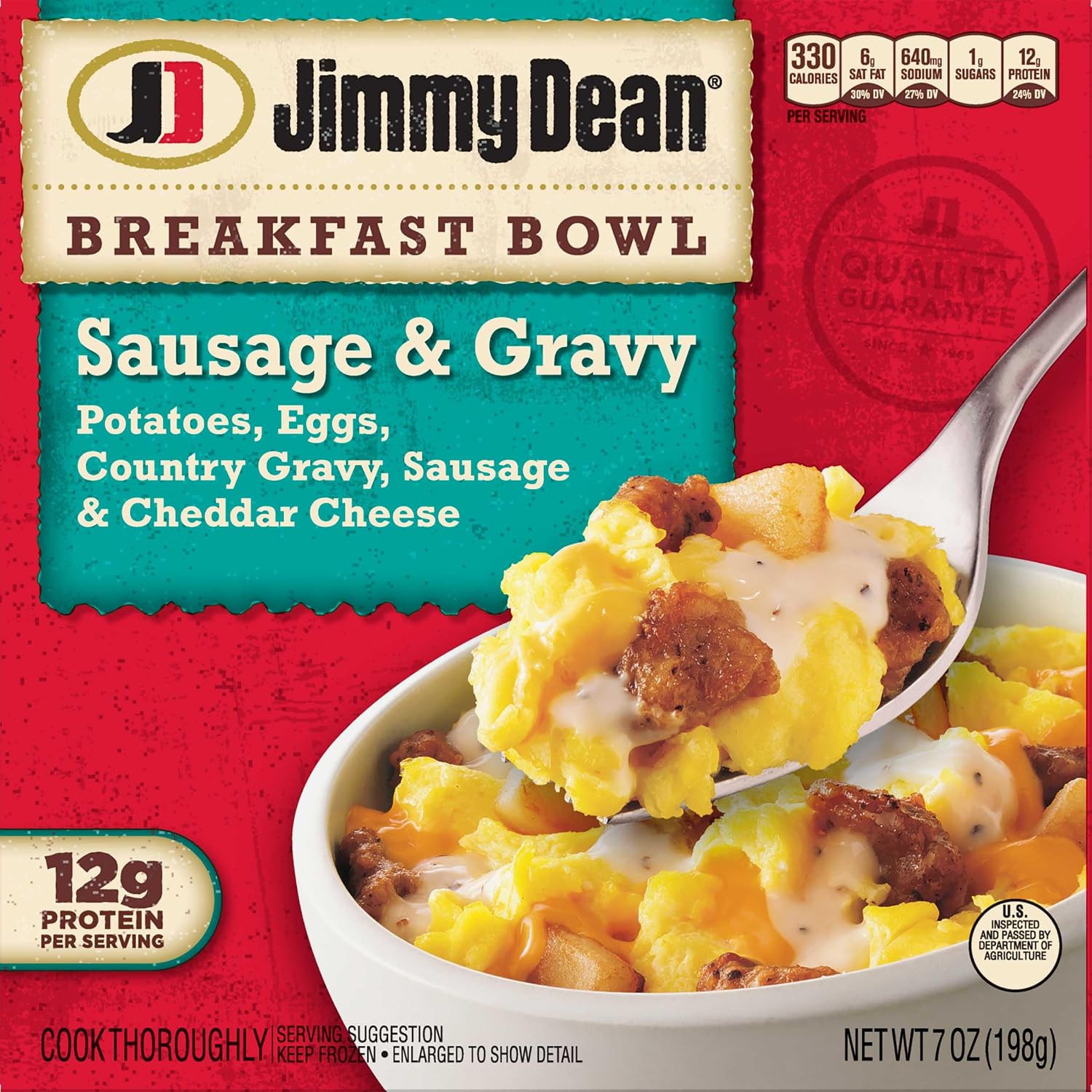 Jimmy Dean Country Gravy Sausage and Cheddar Potatoes and Egg Breakfast Bowl, 7 Ounce -- 8 per case.