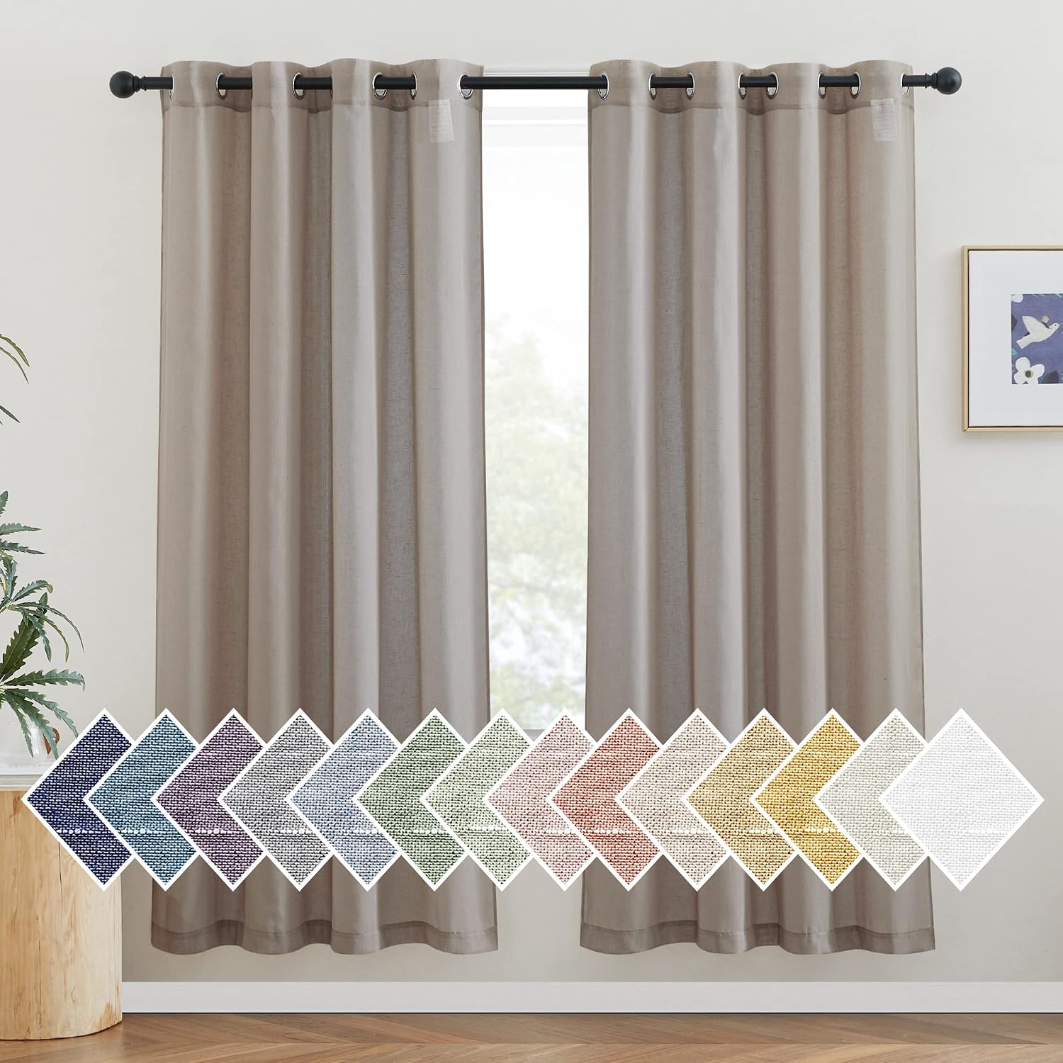 NICETOWN Linen Curtains Semi Sheer Bedroom Window Curtains