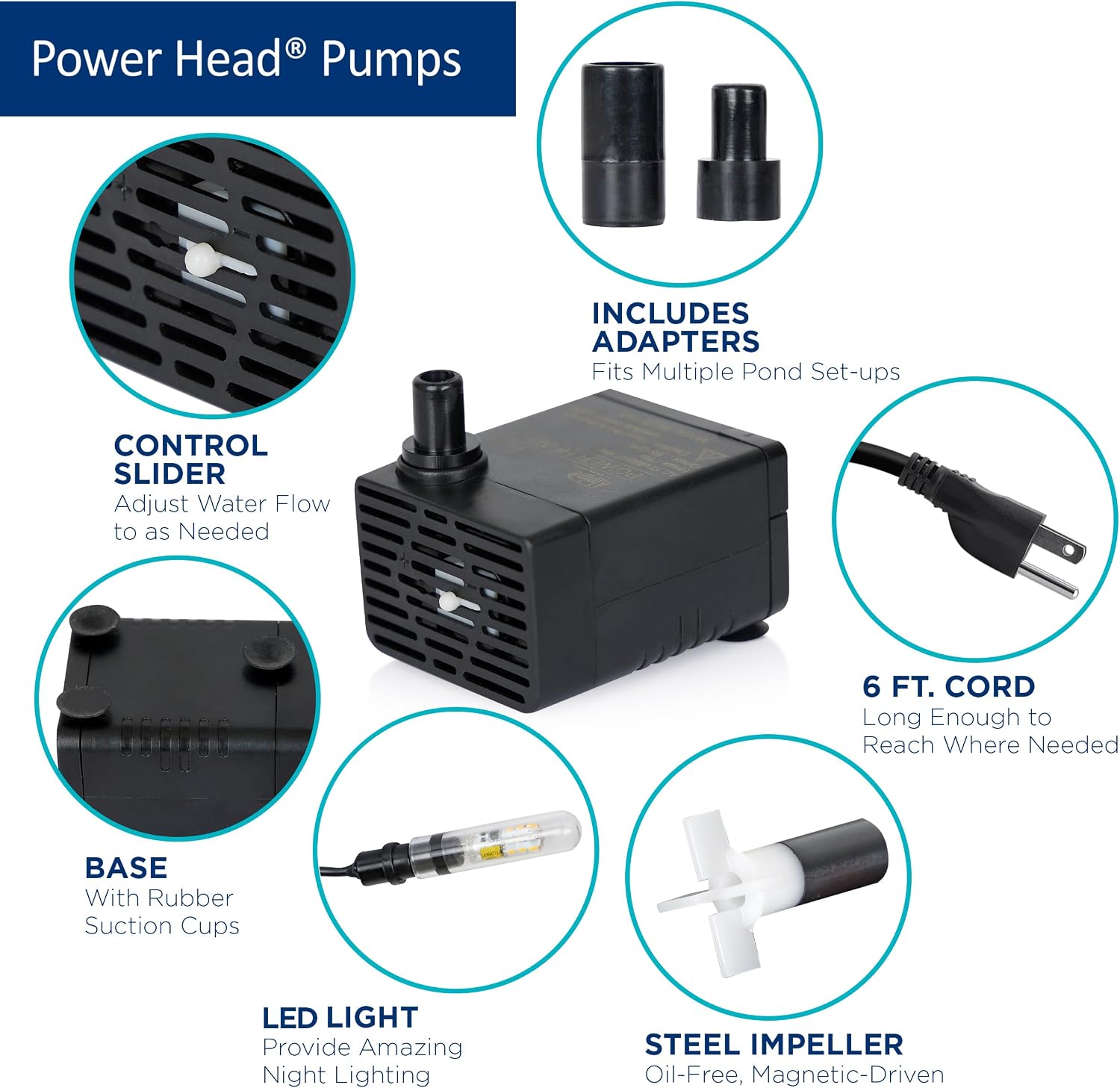 Alpine Corporation Outdoor Decor Power Head Pump for Small to Medium Fountains, Statuary, and Birdbaths with Moving Water