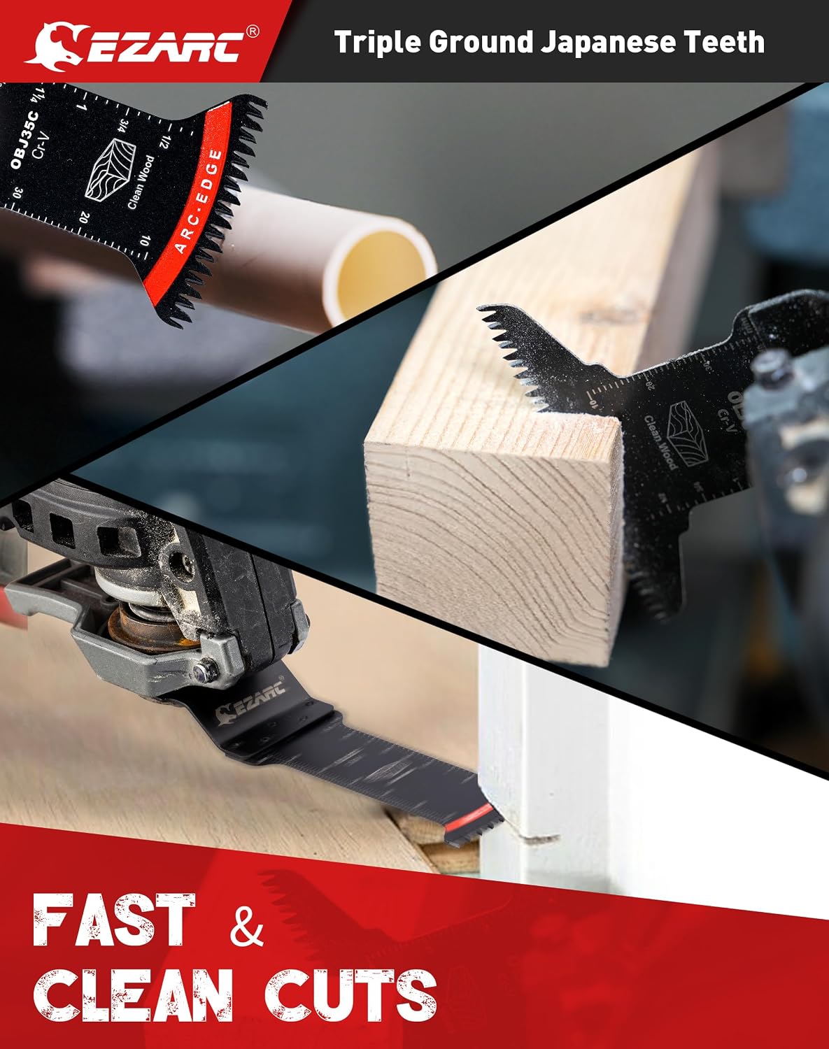 EZARC Titanium Oscillating Tool Blades, Oscillating Multitool Blades for Metal, Wood Nails, Screws Cutting, Plastic, 3 Pack