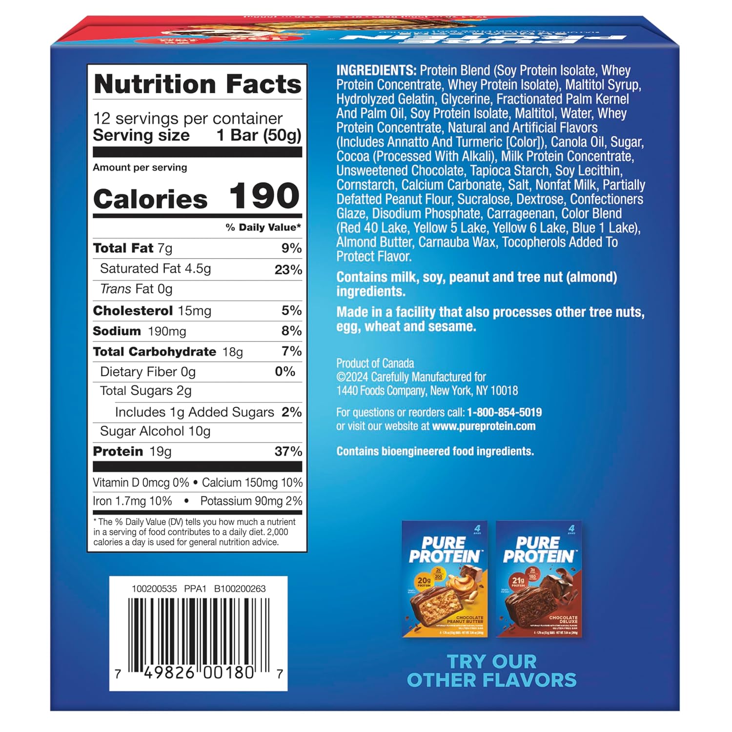 Pure Protein Chocolate Deluxe Protein Bars, 21g Protein, Gluten Free, 12 Ct