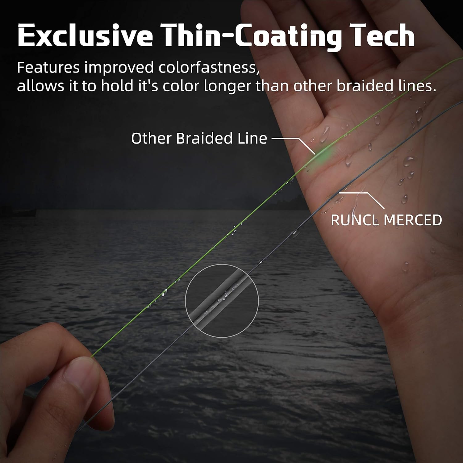 RUNCL Braided Fishing Line Merced, 1000 500 300 Yards Braided Line 4 8 Strands, 6-200LB - Proprietary Weaving Tech, Thin-Coating Tech
