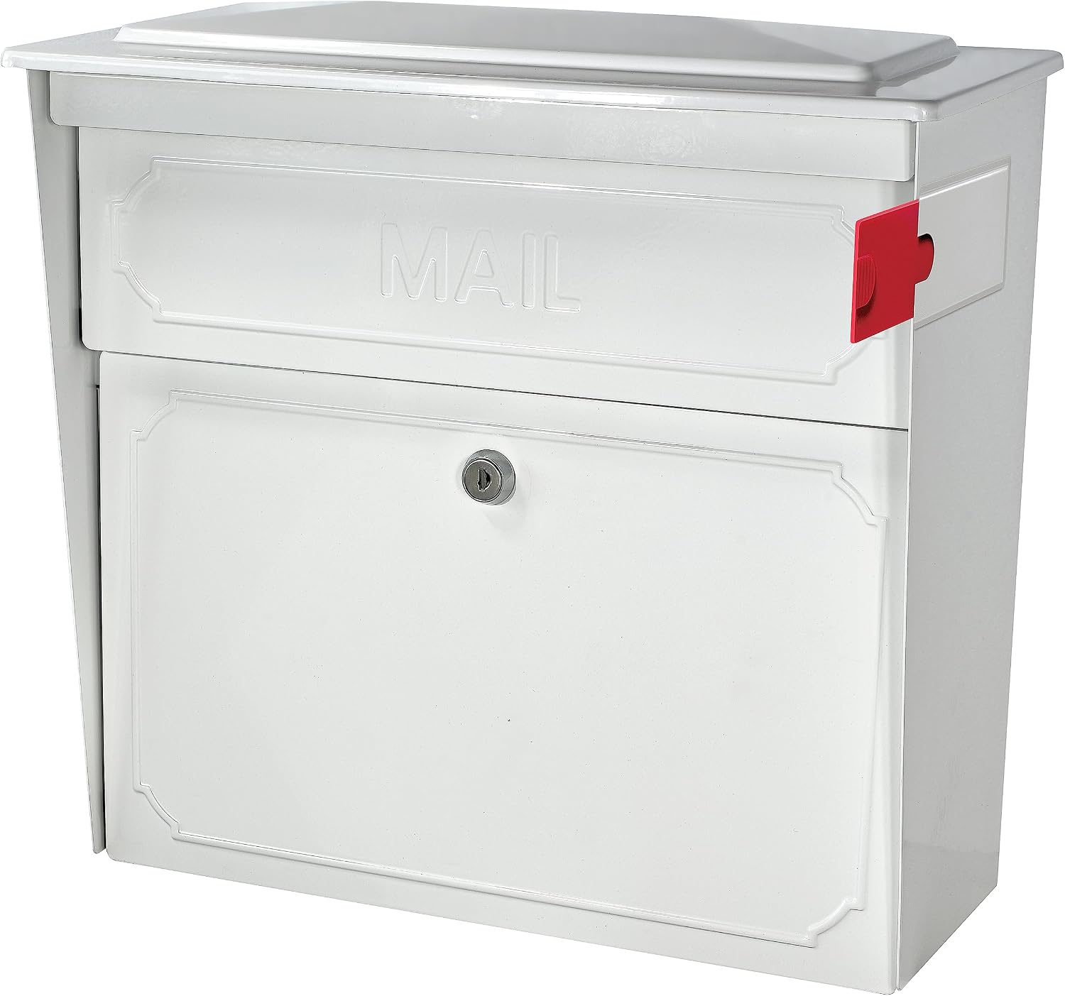 Mail Boss 7172 Townhouse Locking Security Wall Mount Mailbox, Black, Pack of 1 | Anti-pry locking door, classic stamped-panel design with decorative top cap, fixed slot fits envelopes and magazines.