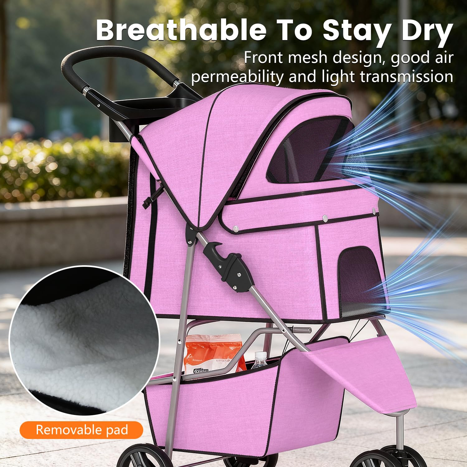 BestPet | 3-Wheel Pet Stroller | Dog and Cat Stroller | Breathable Mesh | Lightweight Travel Carrier | Waterproof & Foldable Design | Storage Basket | Black | for Daily Walks & Outdoor Use | Breathable Mesh | Lightweight, Waterproof Travel Carrier with C…
