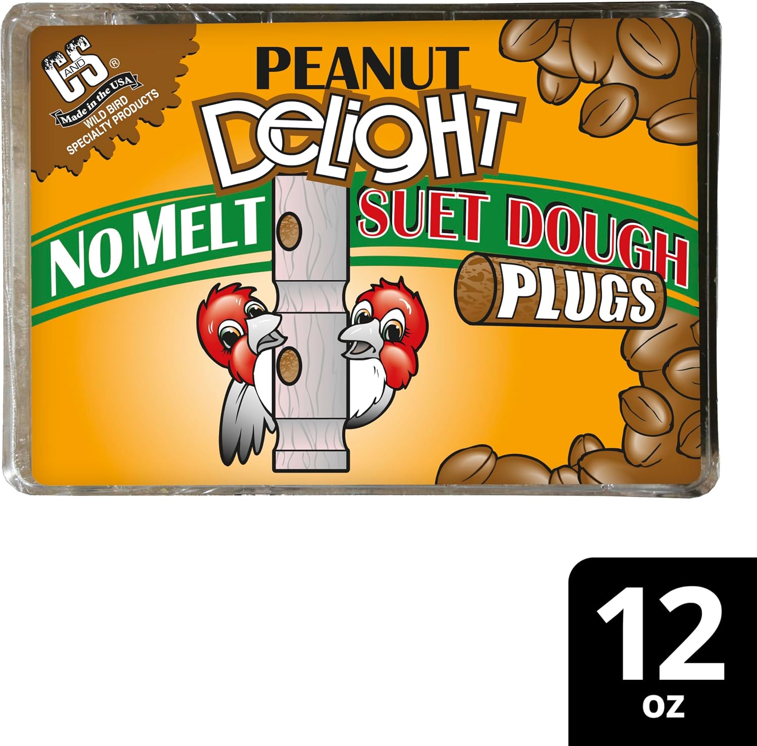 C&S Peanut Delight No Melt Suet Dough Plugs, Suet Plugs for Wild Birds, 12 Oz, 4 Count