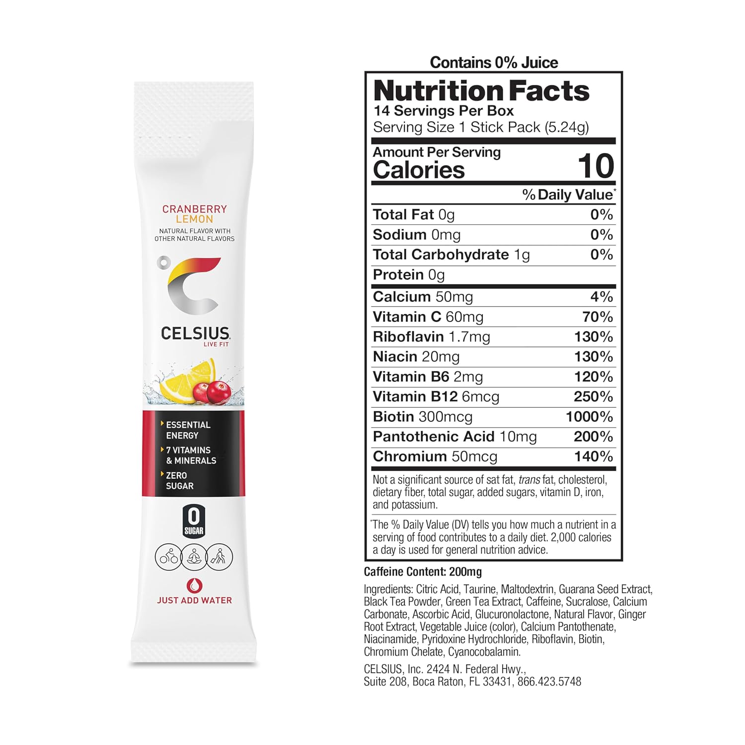 CELSIUS On-The-Go Powder Stick Packs, Zero Sugar (14 Sticks per Pack)