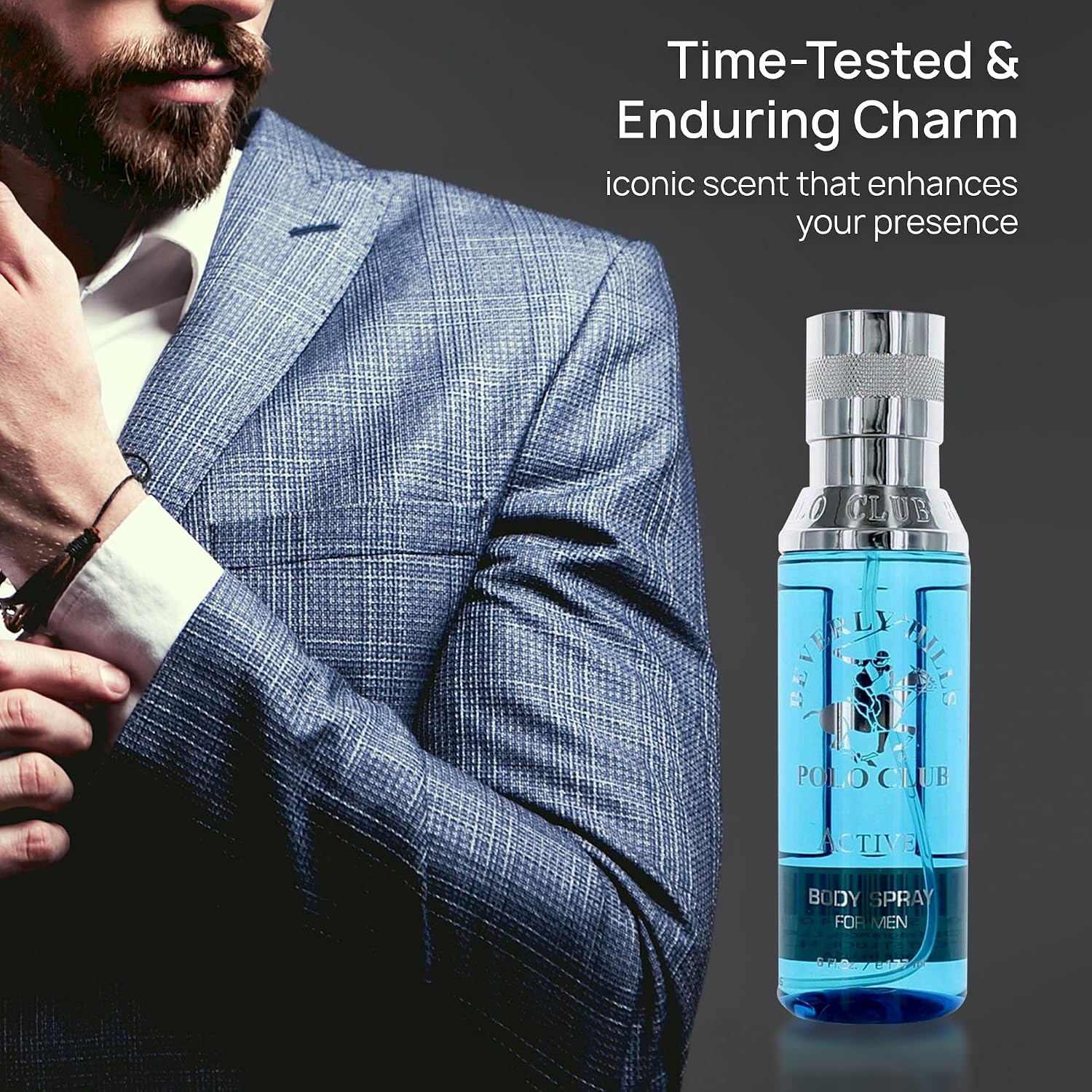 Beverly Hills Polo Club Body Spray for Men - BHPC Blaze - Fresh, Earthy with Notes of Cedar & Basil - Long Lasting Body Mist Cologne Scent - Ideal Gift for Him, 6oz