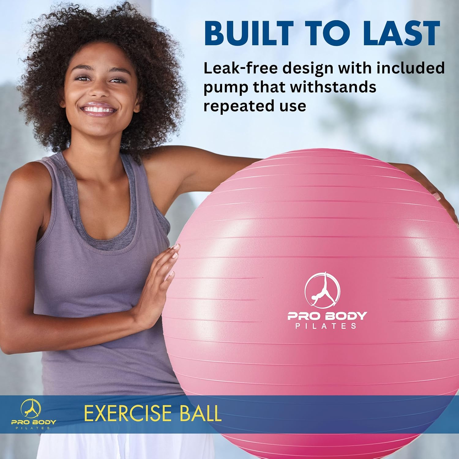 ProBody Pilates Yoga Ball - Gym Grade Exercise Ball | Sizes 45/55/65/75/85 cm, 880 lb Load, CA 10P Cert, PT & Prenatal Use, Recommended by OBs, Pump