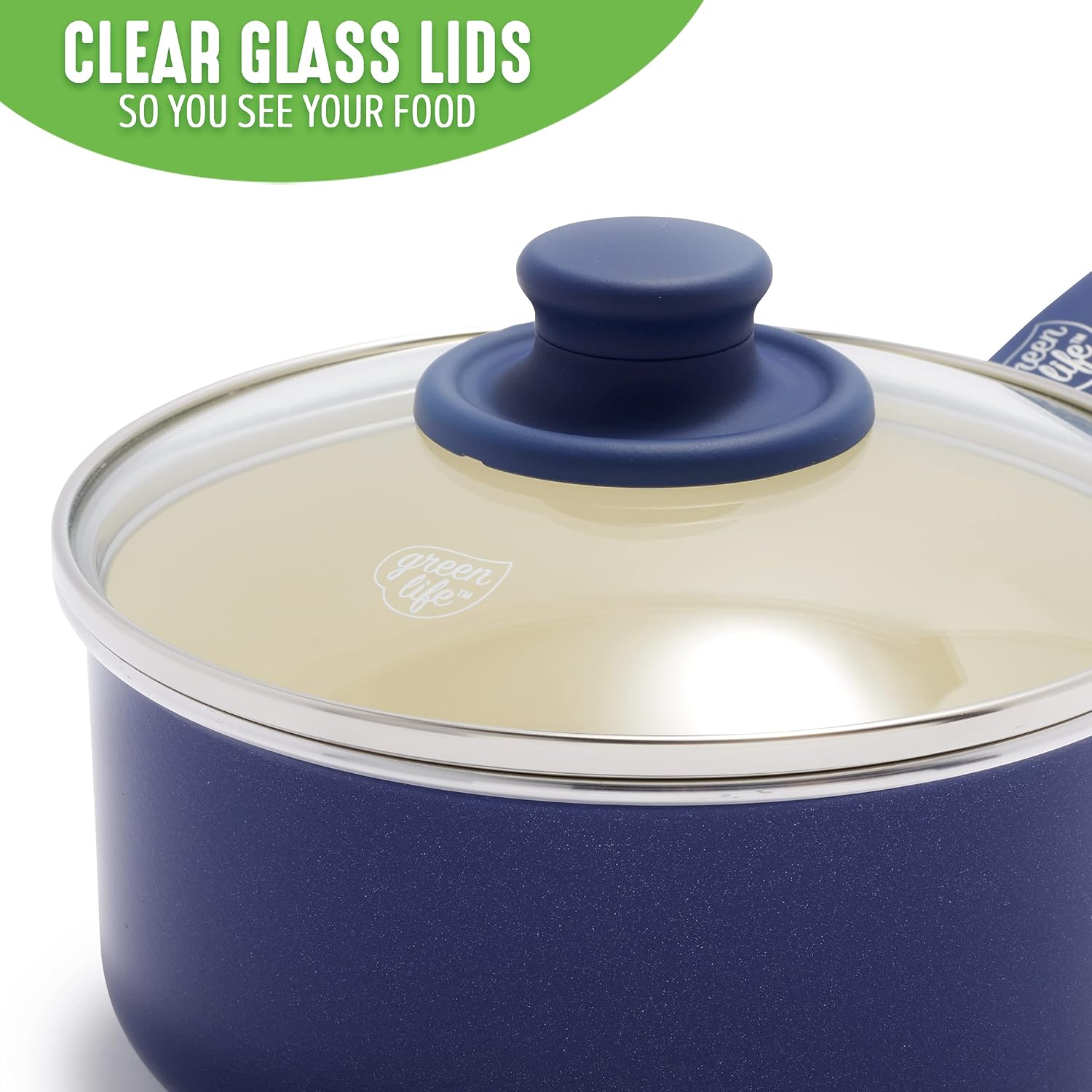 GreenLife Soft Grip 1QT and 2QT Saucepan Set, Healthy Ceramic Nonstick, Non Toxic PFAS & PFOA-Free, Dishwasher Safe, Glass Lids, Stay-Cool Handles, Easy Clean Cookware, Kitchen Essentials, Turquoise