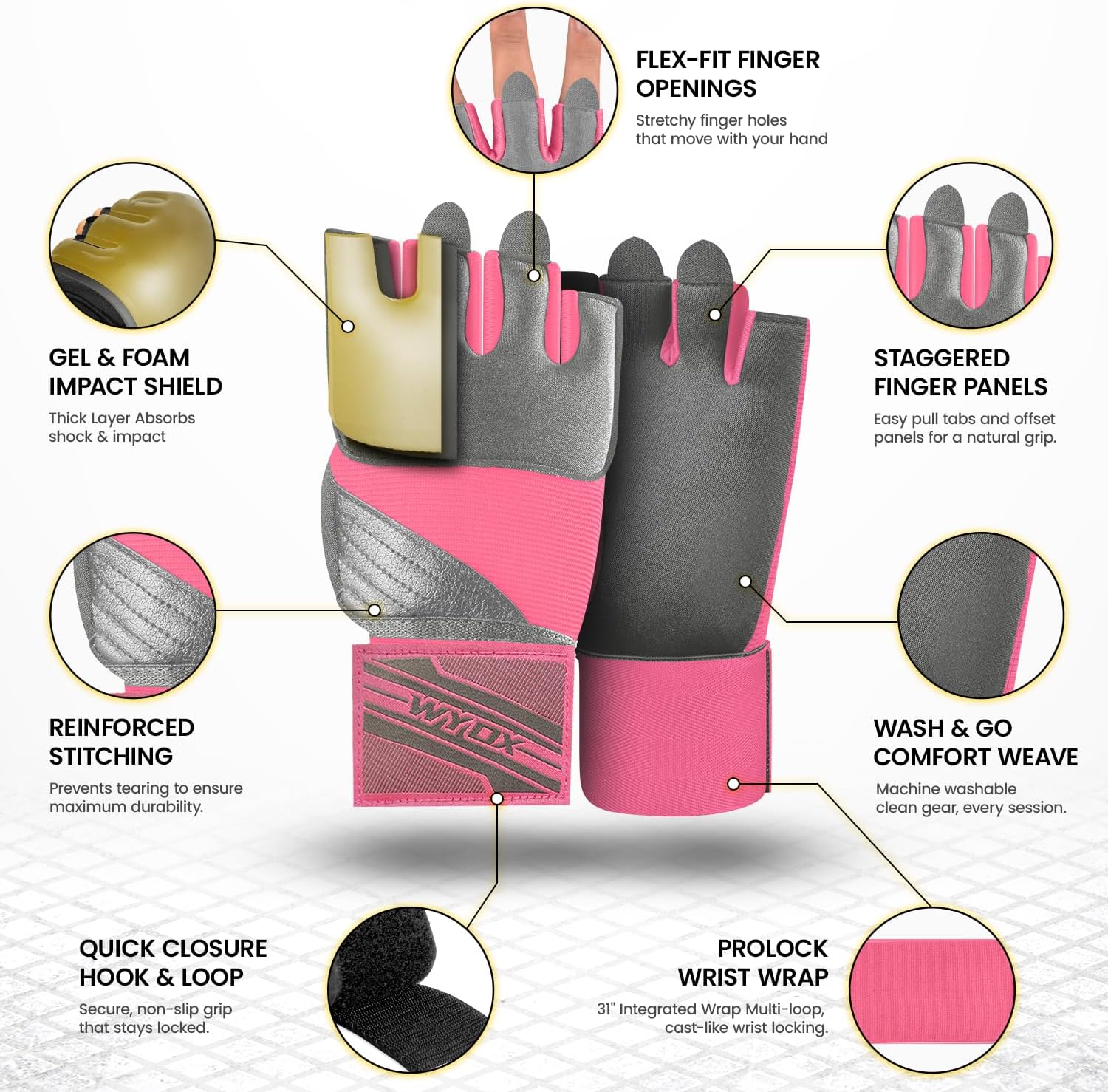 WYOX Neoprene Gel Boxing Hand Wraps Inner Gloves for Men & Women – 80cm/31in Quick Wrist Strap, Padded Knuckle Protection