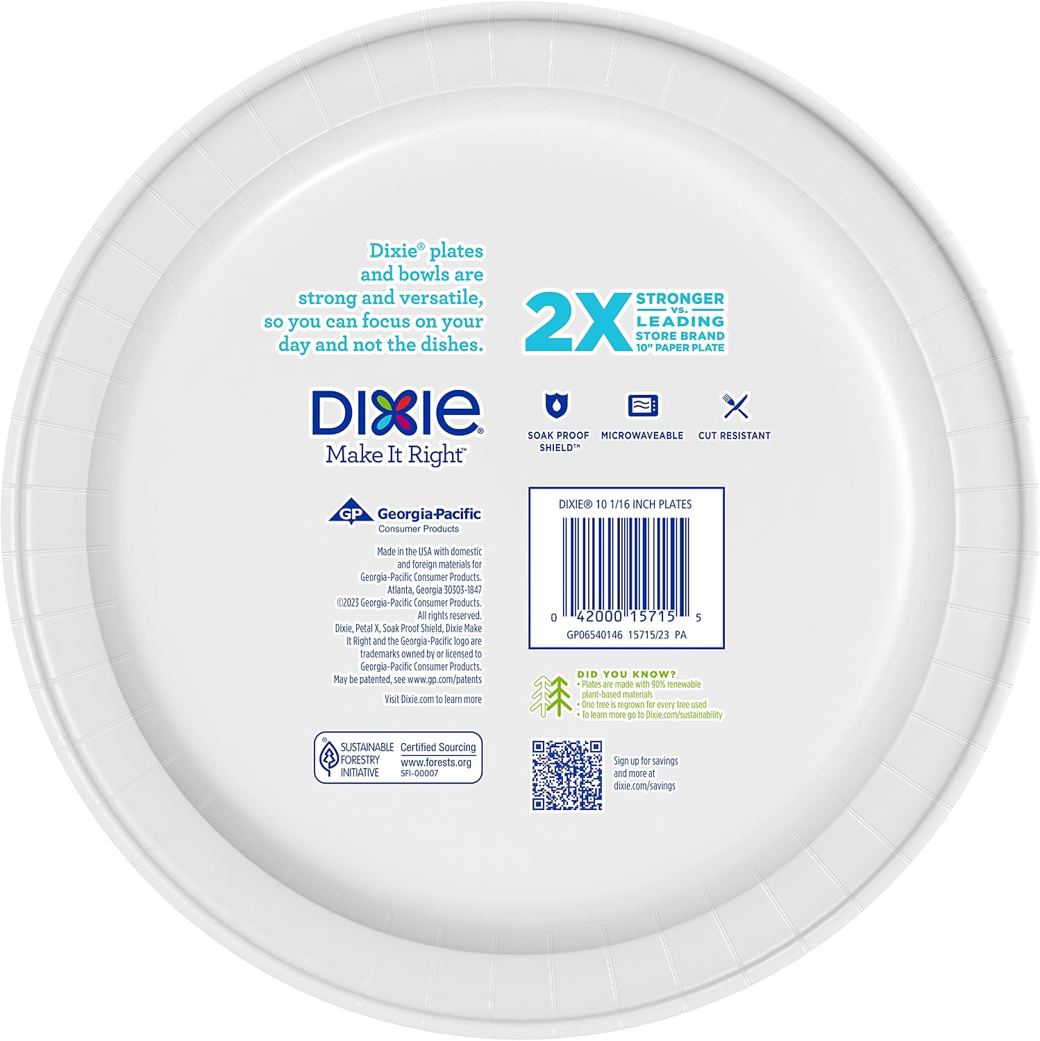 Dixie Large Paper Plates, 10 Inch, 54 Count, 2X Stronger, Microwave-Safe, Soak-Proof, Cut Resistant, Disposable Plates For Everyday Breakfast, Lunch, & Dinner Meals