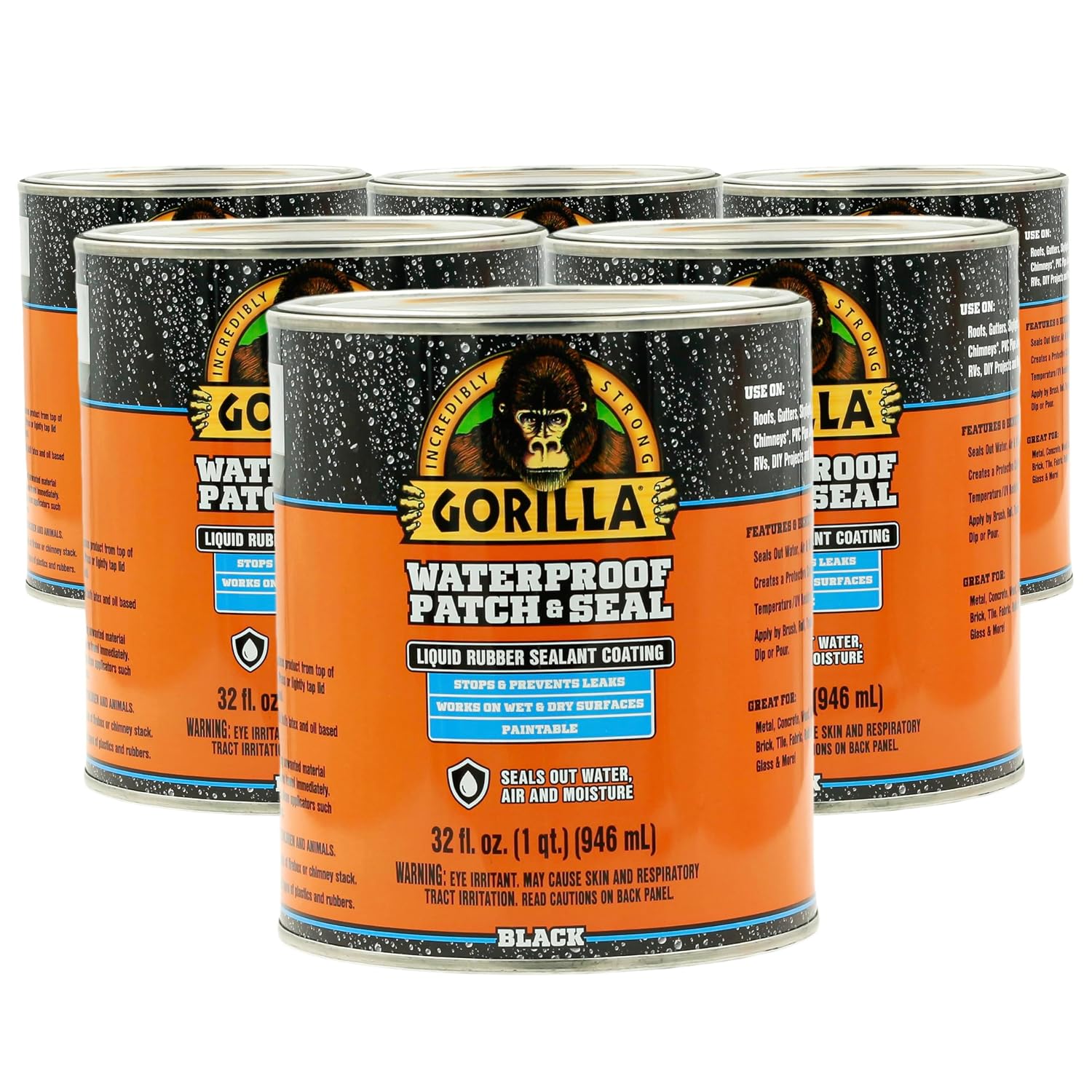 Gorilla Patch & Seal Liquid Rubber Waterproof Sealant, Black, 32 oz