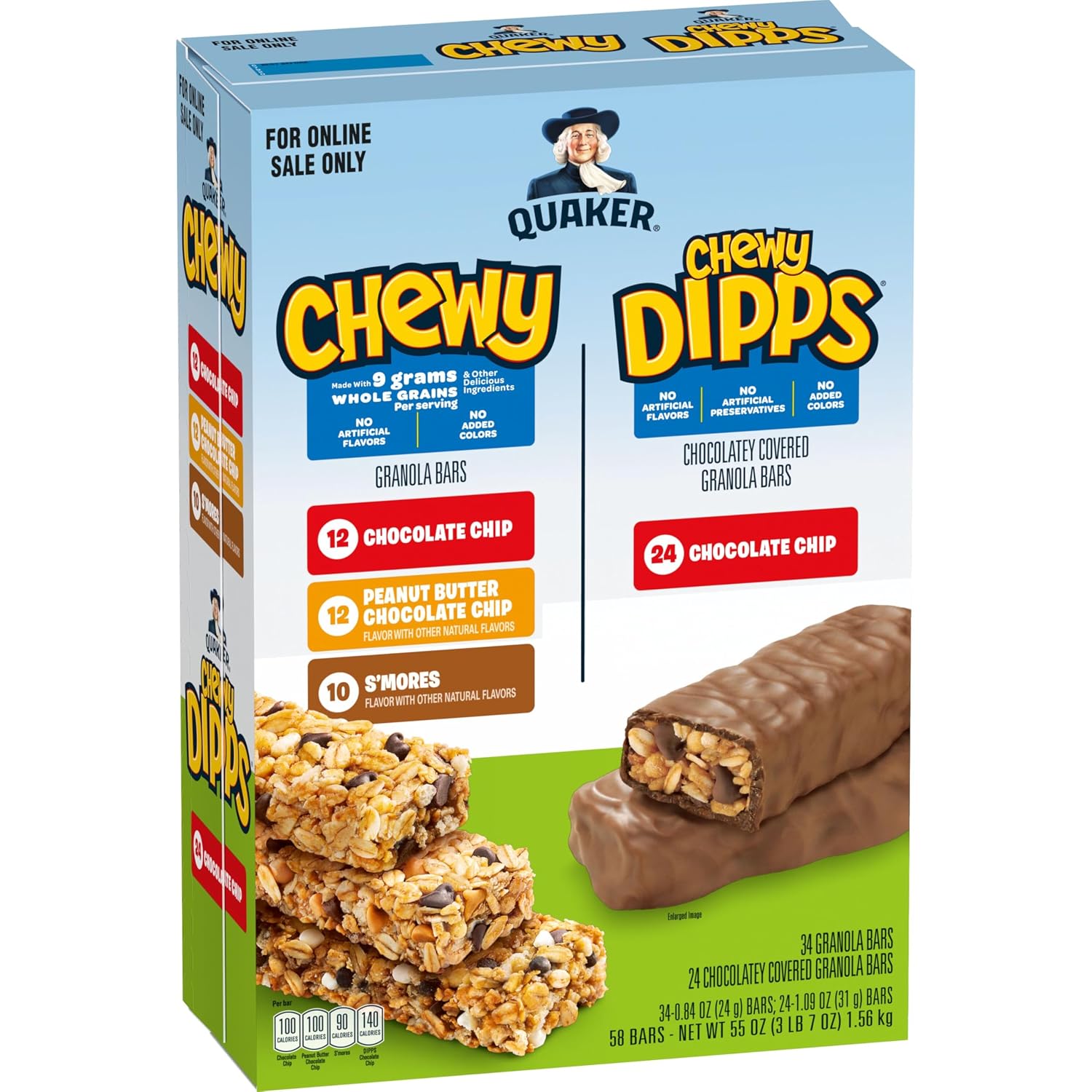 Quaker Chewy Granola Bars, Chocolate Chip, 58 Count - Packaging May Vary