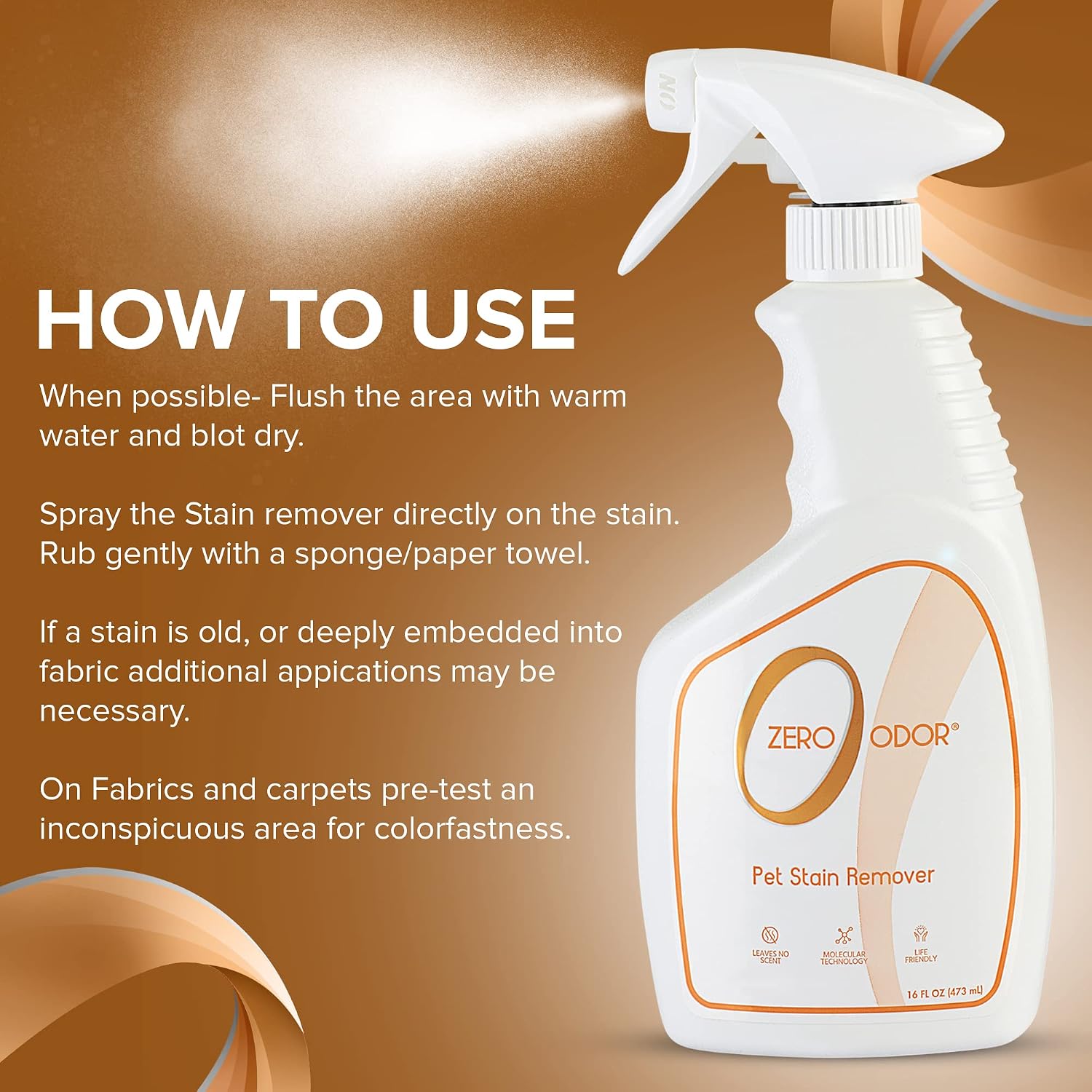 Zero Odor - Pet Stain Remover & Odor Eliminator - Permanently Remove Stain & Odor with Patented Technology Best for Carpet, Furniture, Floors