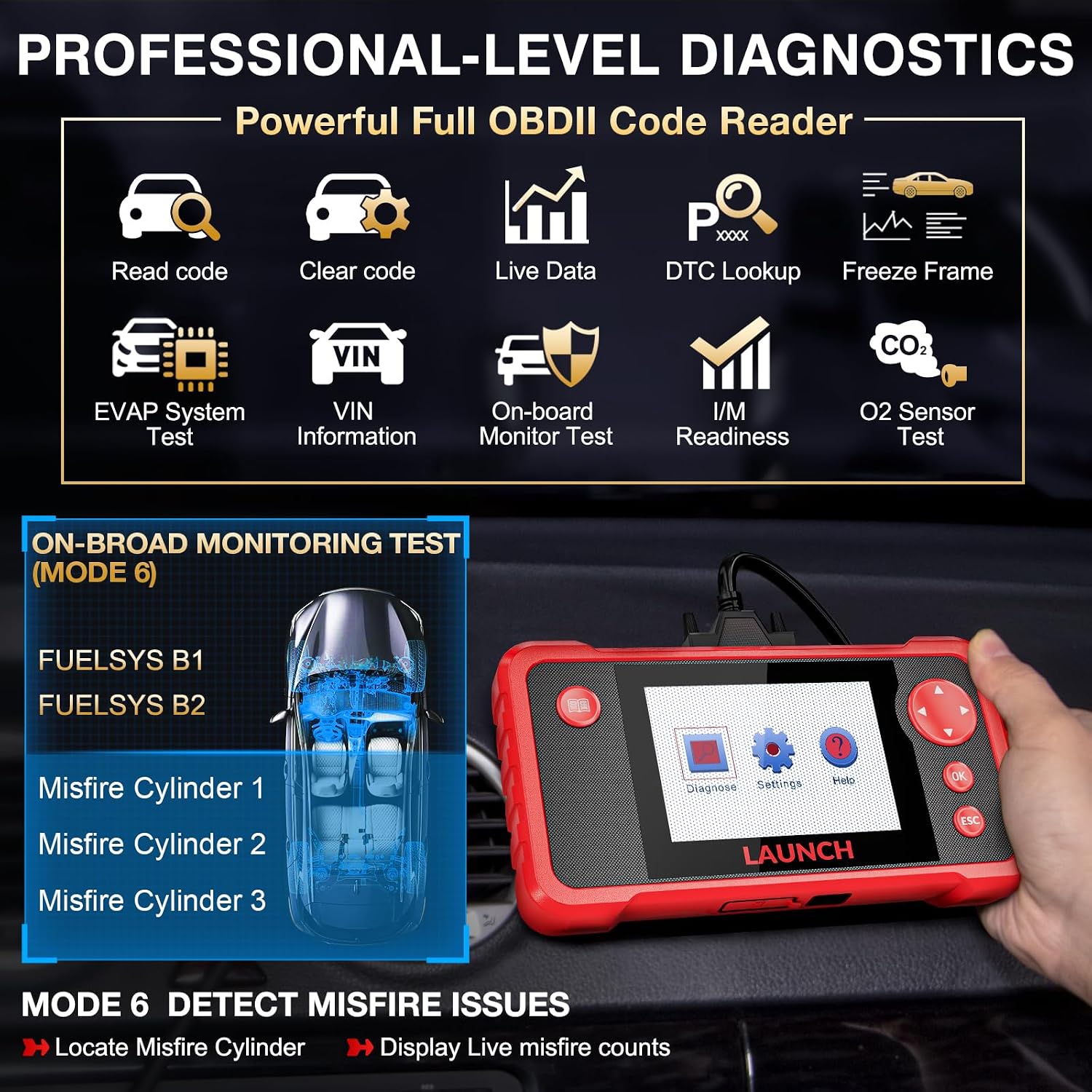 LAUNCH CRP123 V3.0 Elite OBD2 Scanner, Engine ABS SRS Transmission, 3 Resets | Oil Service/Throttle Relearn/SAS Reset