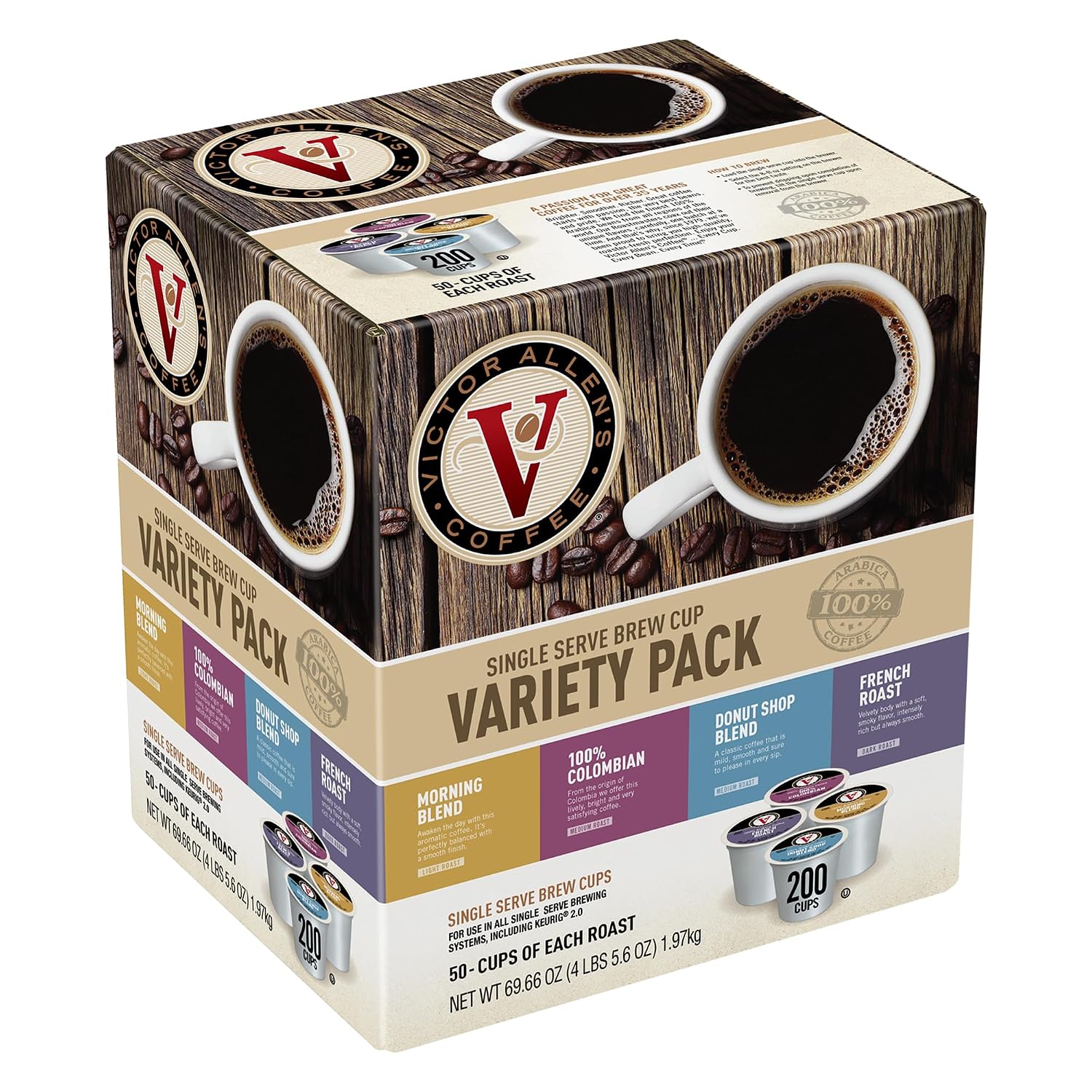 Victor Allen's Coffee Donut Shop Blend, Medium Roast, 80 Count, Single Serve Coffee Pods for Keurig K-Cup Brewers | 100% Arabica beans, Compatible with all K-Cup brewers, Kosher-OU (Pareve), 90-150mg caffeine per serving
