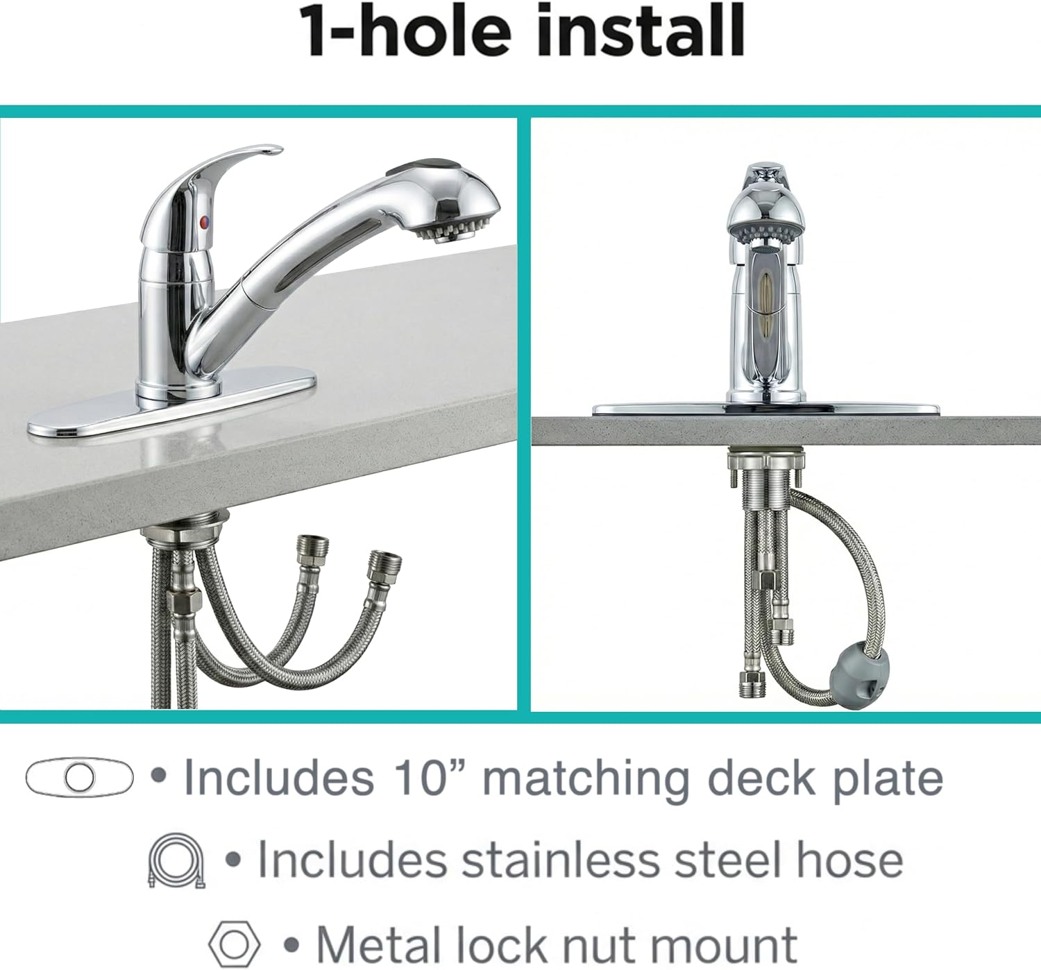 Dura Faucet DF-NMK852-WT RV Pull-Out Swivel Kitchen Sink Faucet (White) | One-hole, single-handle design with smooth lever control for galley cleanup. Easy DIY install with common hand tools.