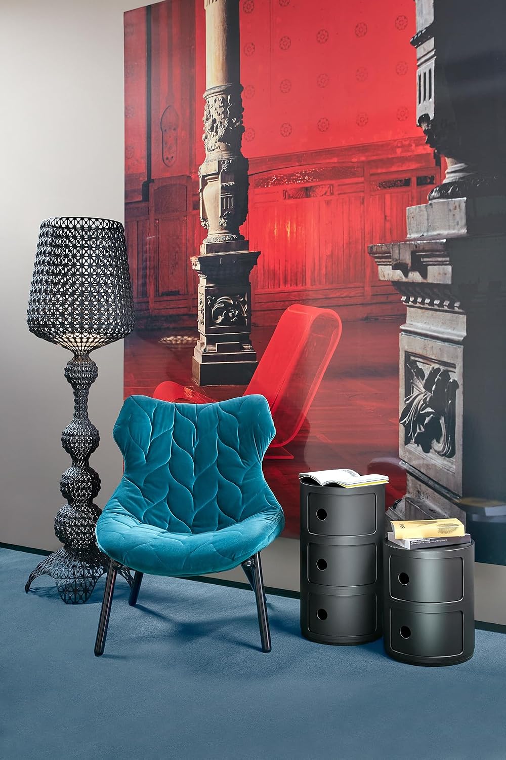 Kartell SFNT-K4988-09 Componibili 3 Storage Shelf, Diameter 12.6 inches (32 cm), Height 23.0 inches (58.5 cm), Matte Black, Anna Castelli